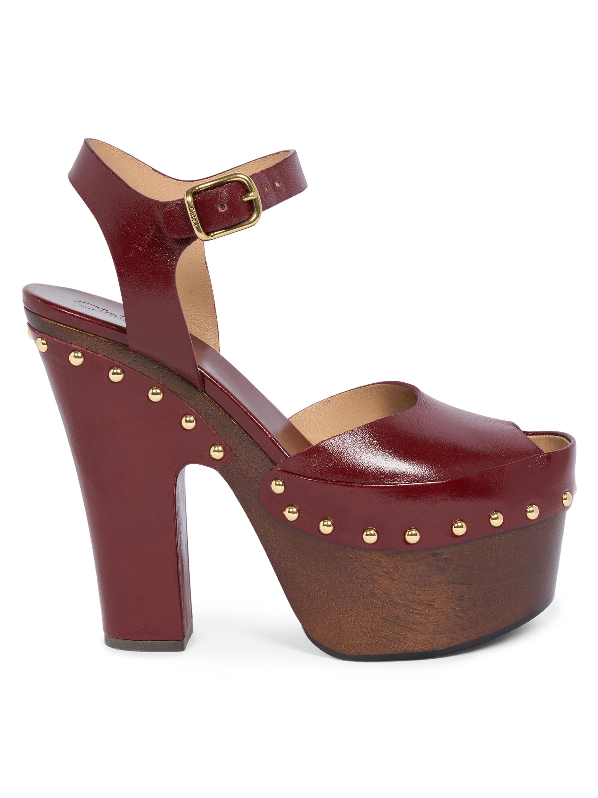 Chloé Women's Meret Leather Block-Heel Clogs - Burnt Purple | Thumbnail 7