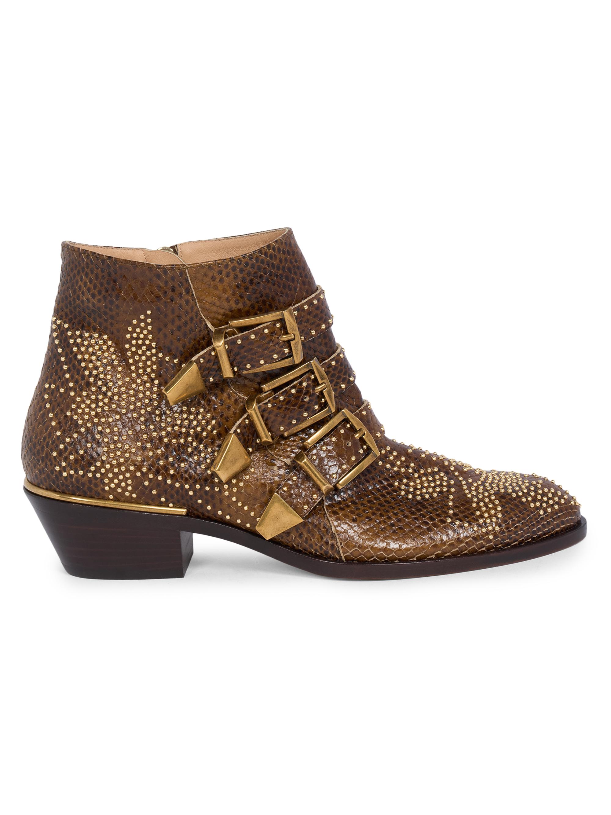 Chloé Women's Susan Snakeskin-Embossed Leather Ankle Boots - Wild Khaki - Women's Clothing