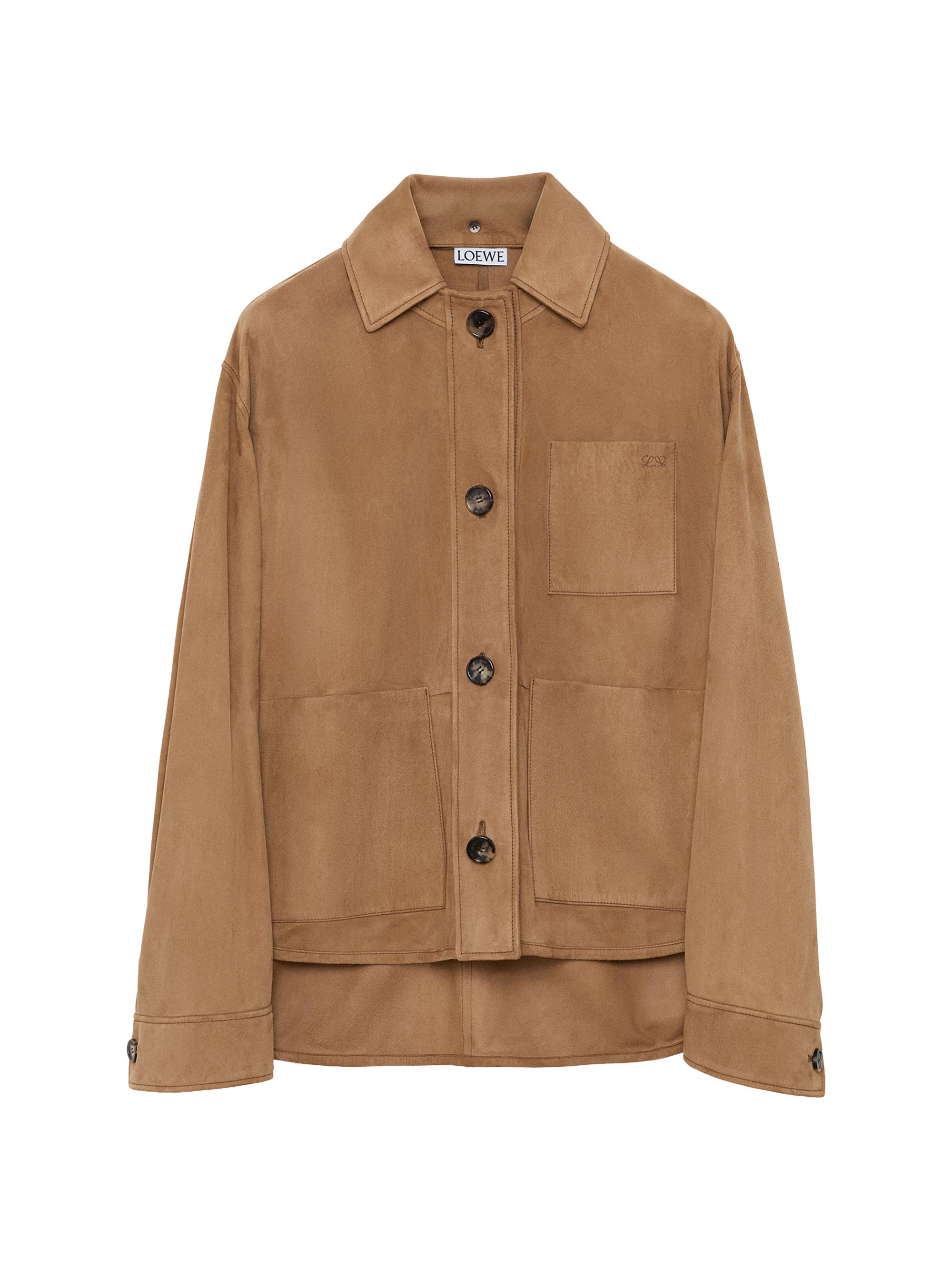 LOEWE Women's Workwear High-Low Suede Jacket - Tan | Thumbnail 8
