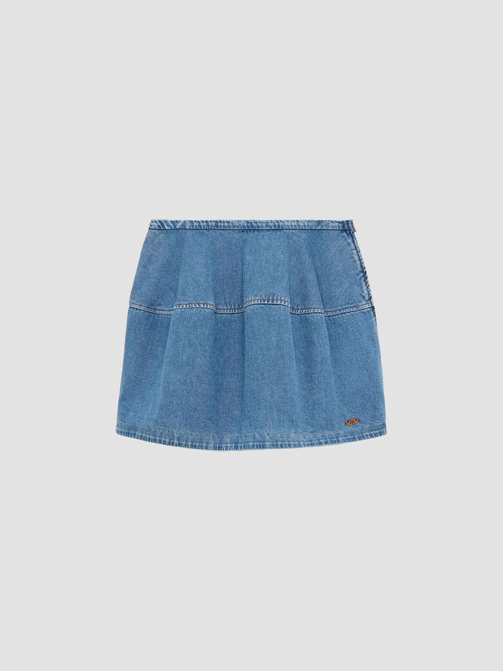 Women's Paneled Denim Mini Skirt - Light Blue