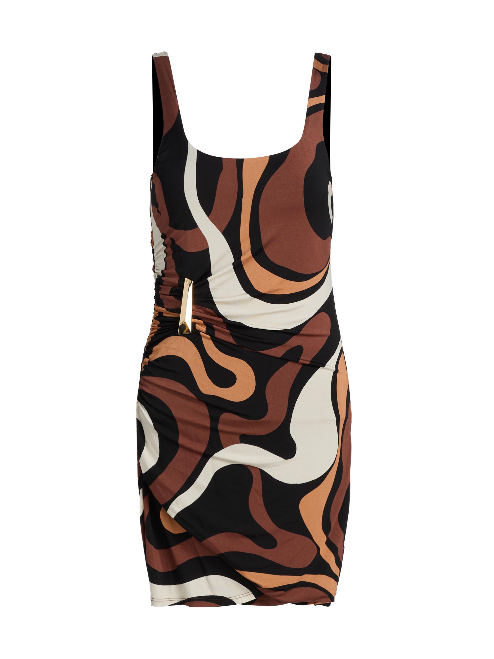 Generation Love Women's Justine Geo-Print Jersey Minidress - Wavy Geo Brown