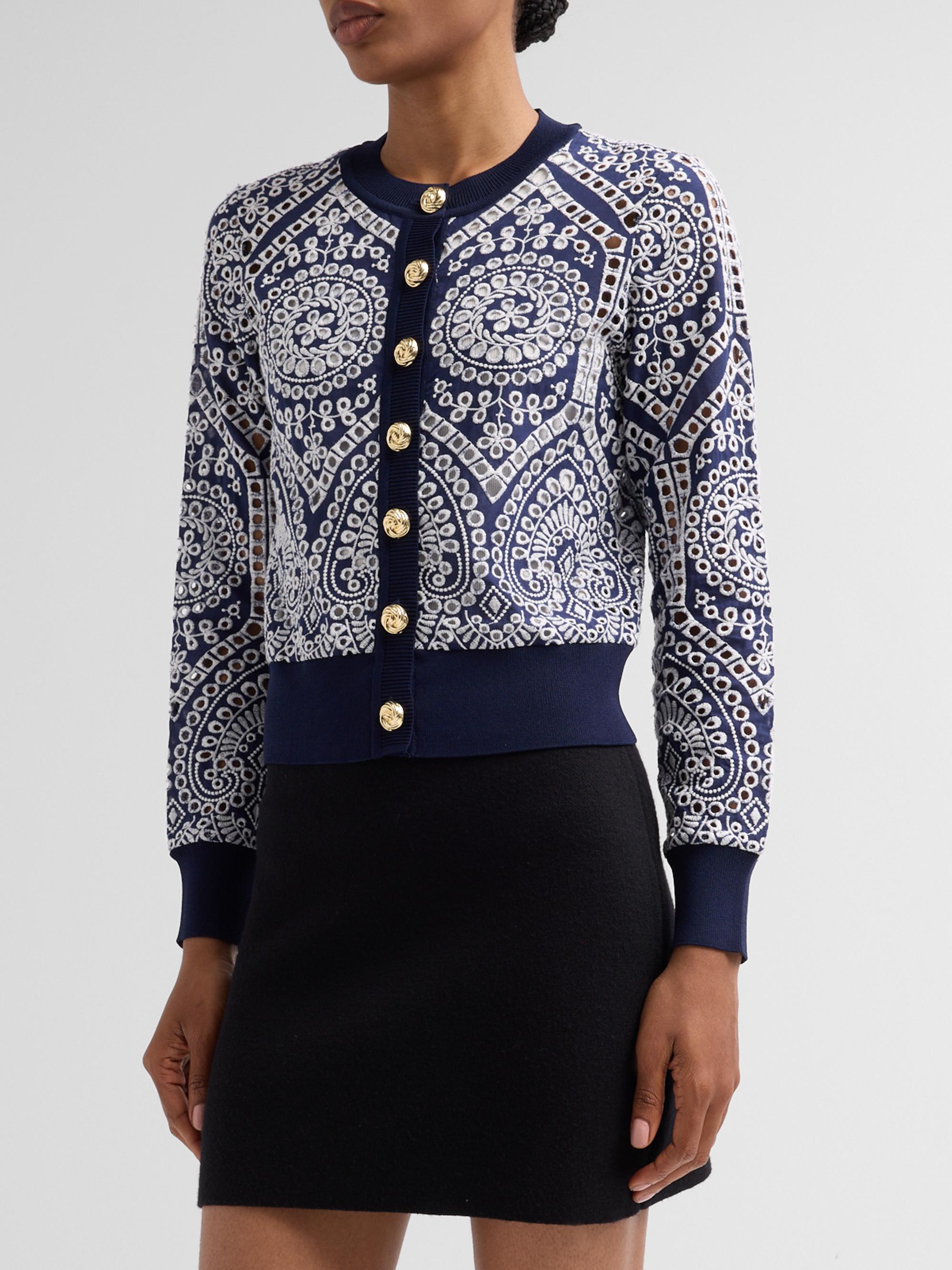 Generation Love Women's Erin Cotton Eyelet Cardigan - Navy White | Thumbnail 4
