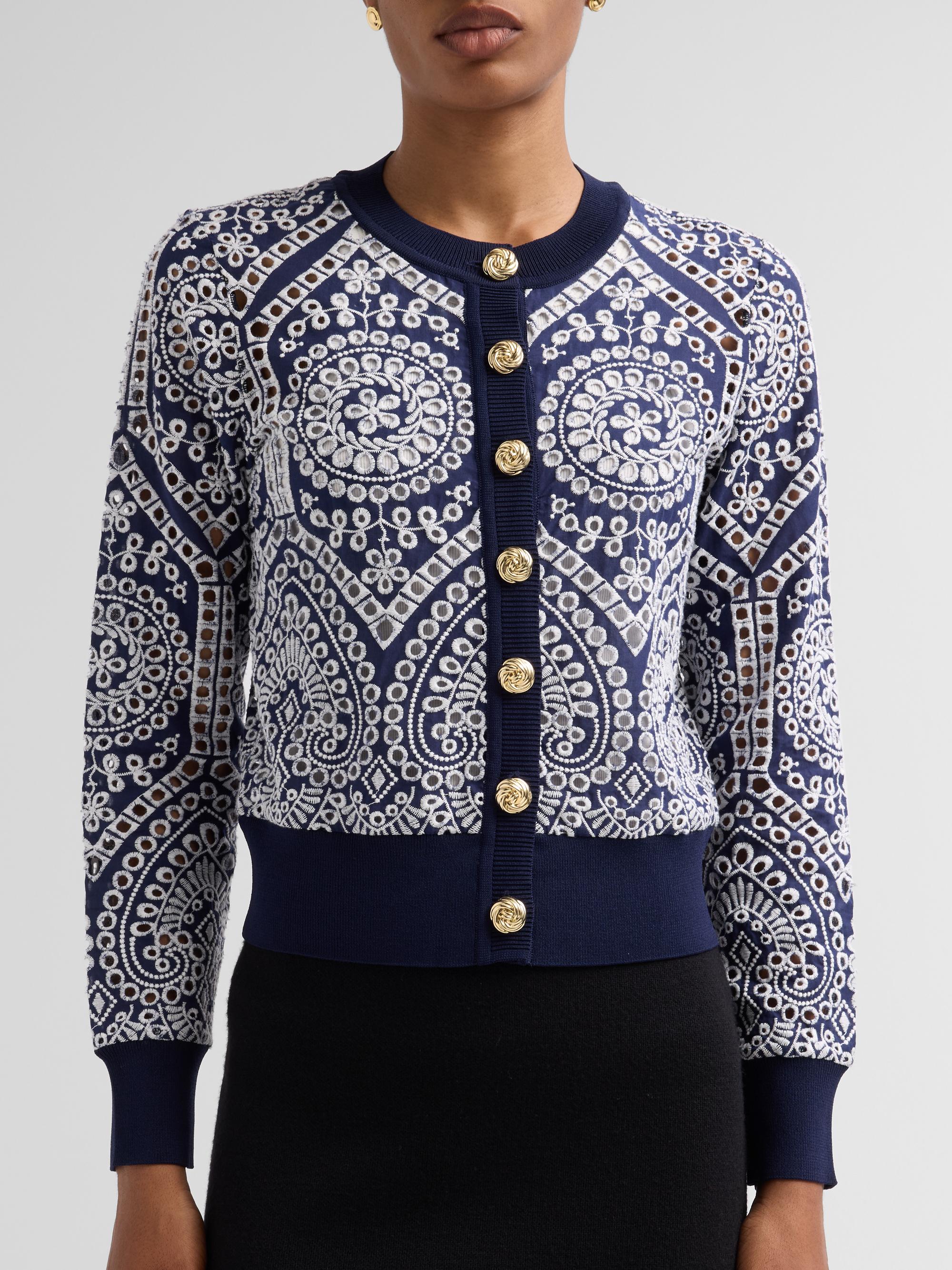 Generation Love Women's Erin Cotton Eyelet Cardigan - Navy White | Thumbnail 5