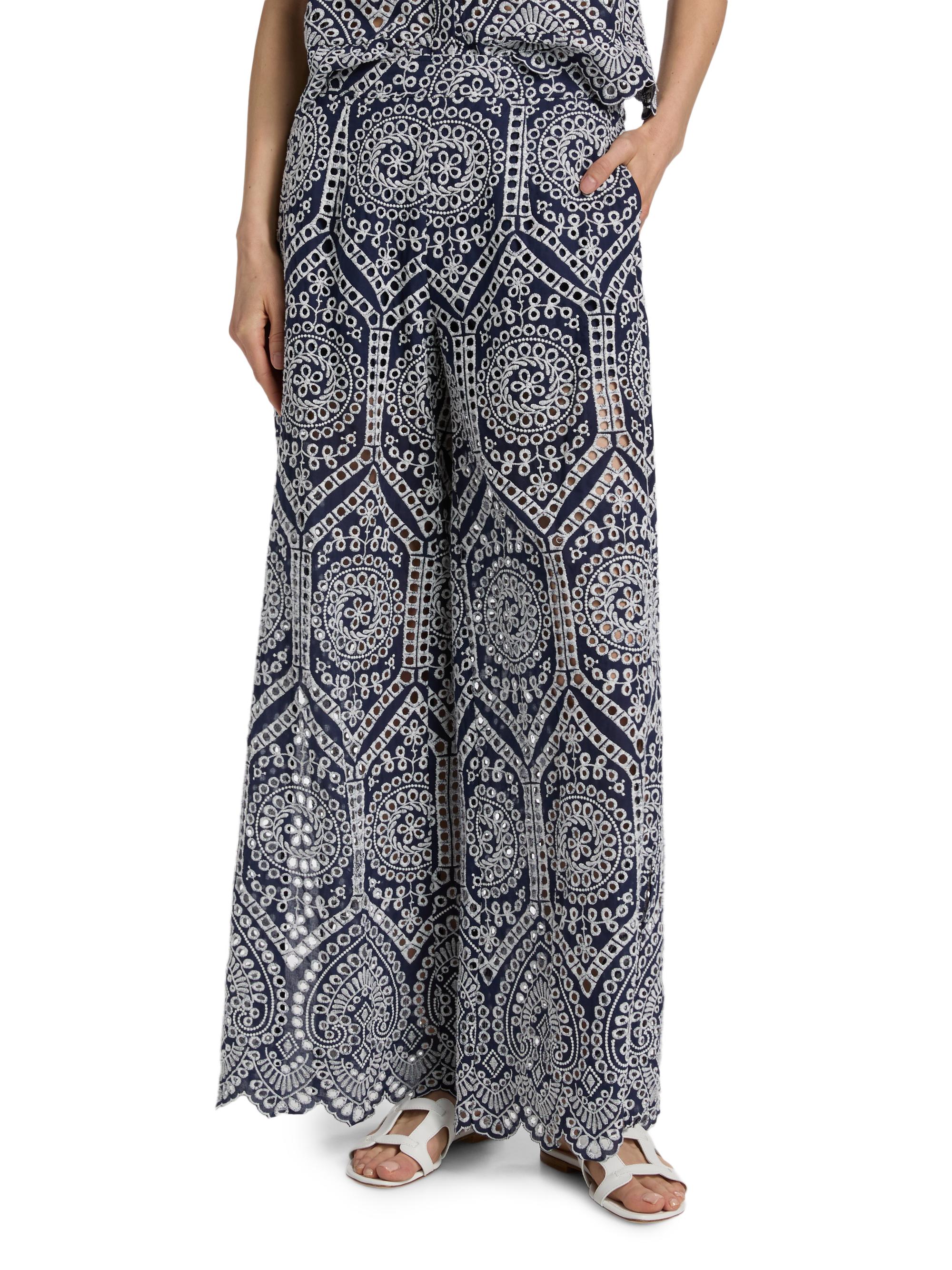 Generation Love Women's Fifi Eyelet Cotton Wide-Leg Pants - Navy White | Thumbnail 3