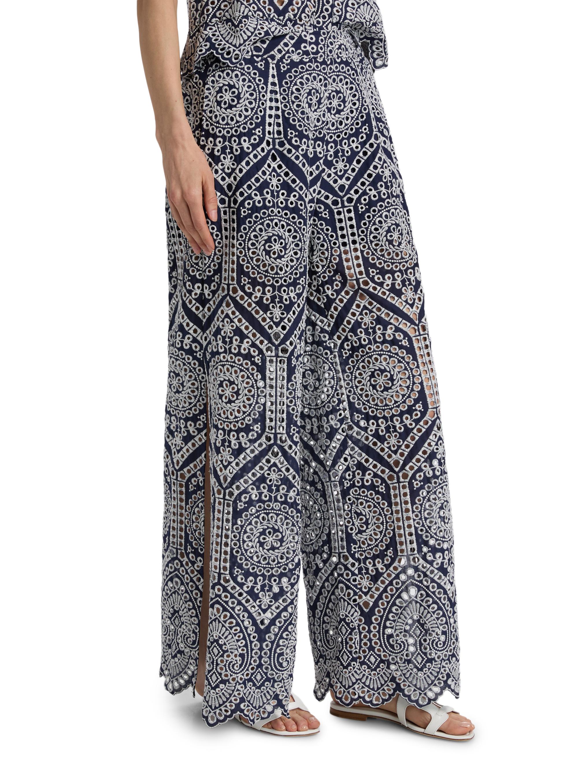 Generation Love Women's Fifi Eyelet Cotton Wide-Leg Pants - Navy White | Thumbnail 4