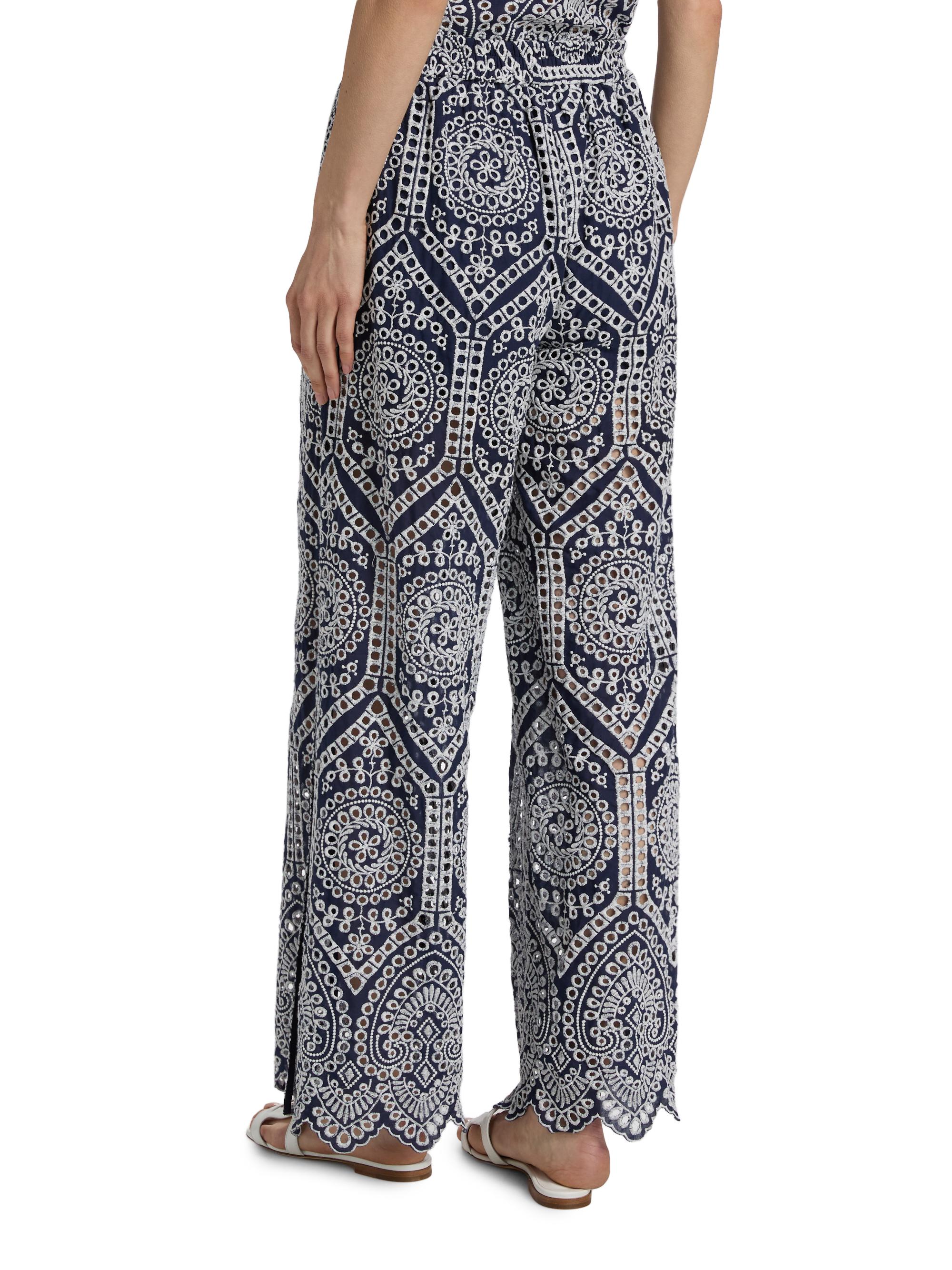 Generation Love Women's Fifi Eyelet Cotton Wide-Leg Pants - Navy White | Thumbnail 5