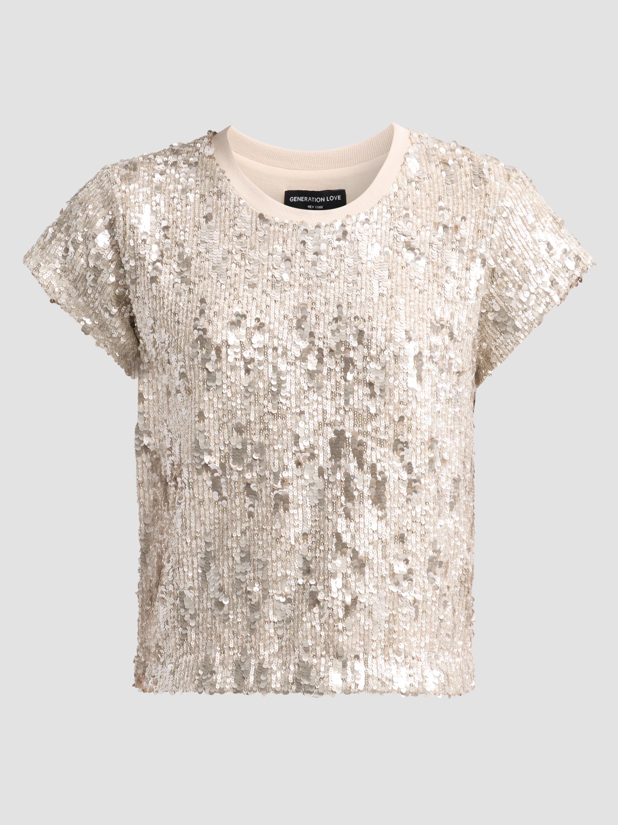 Generation Love Women's Kai Mixed Sequined Top - Silvery Champagne
