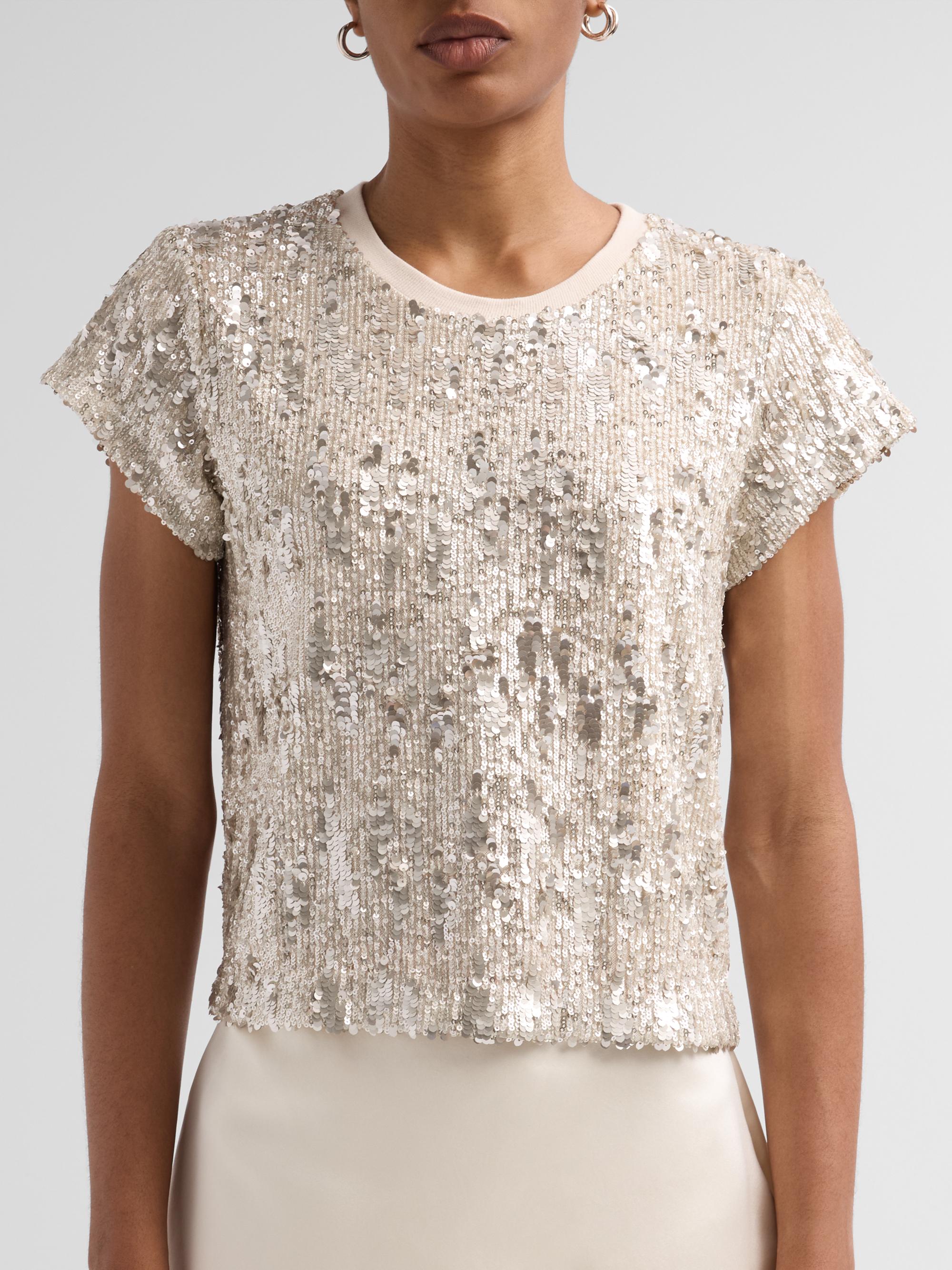 Generation Love Women's Kai Mixed Sequined Top - Silvery Champagne | Thumbnail 5