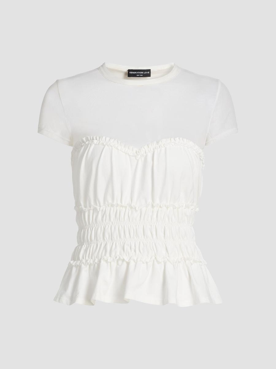 Generation Love Sigrid Mesh-Trim Peplum Top | Saks Fifth Avenue
