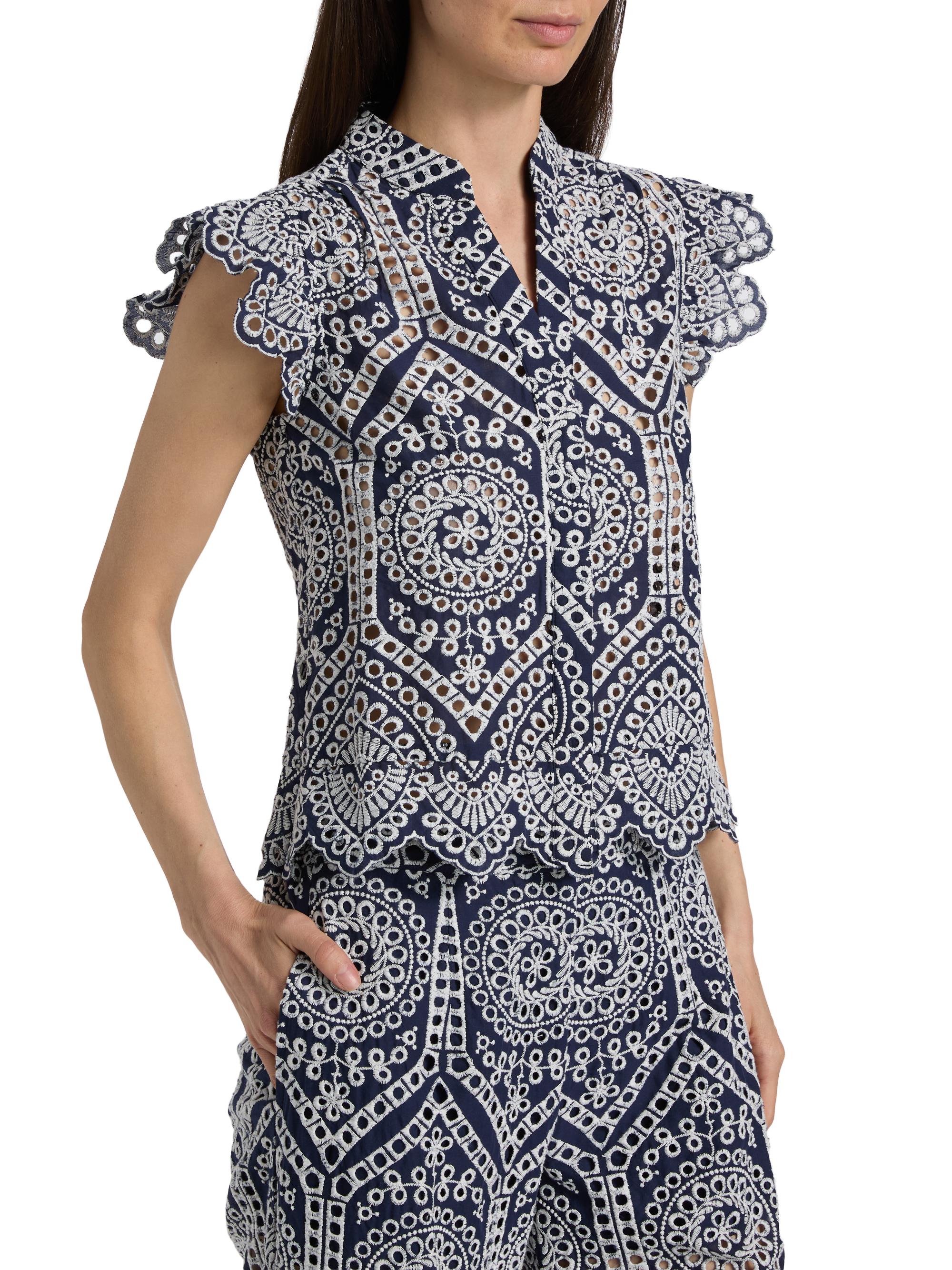 Generation Love Women's Romy Eyelet-Embroidered Cotton Shirt - Navy White | Thumbnail 4