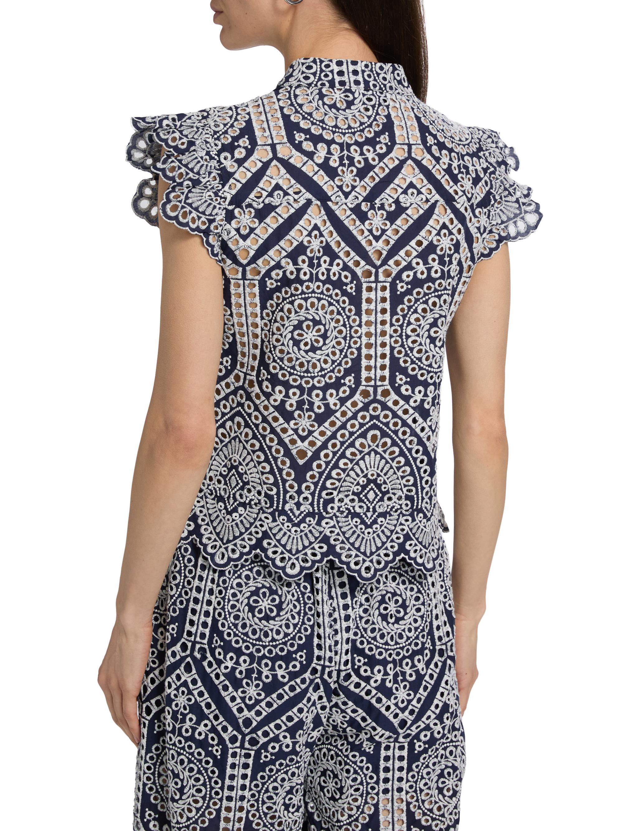Generation Love Women's Romy Eyelet-Embroidered Cotton Shirt - Navy White | Thumbnail 5