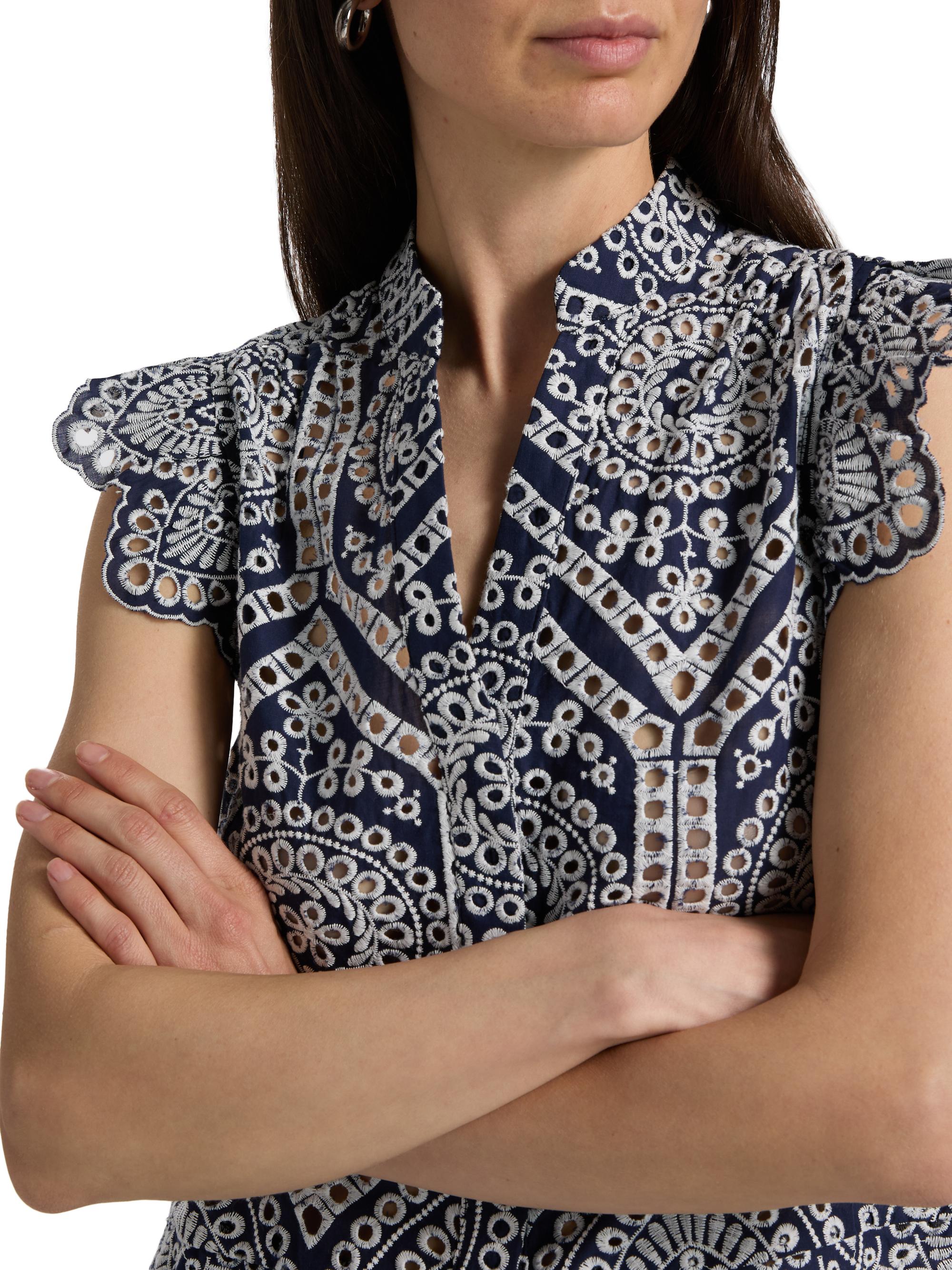Generation Love Women's Romy Eyelet-Embroidered Cotton Shirt - Navy White | Thumbnail 6