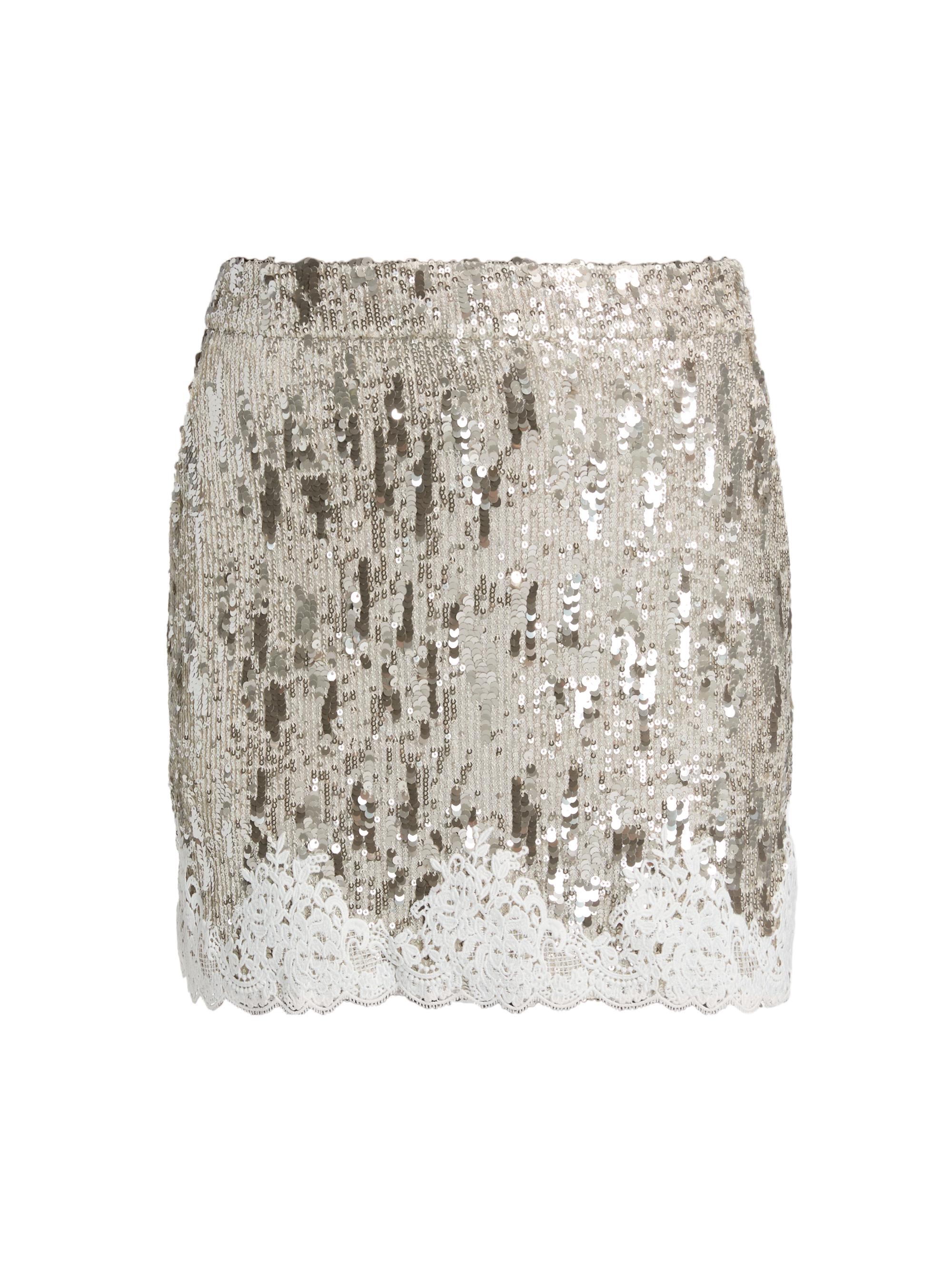 Generation Love Women's Janet Lace Sequined Miniskirt - Silvery Champagne