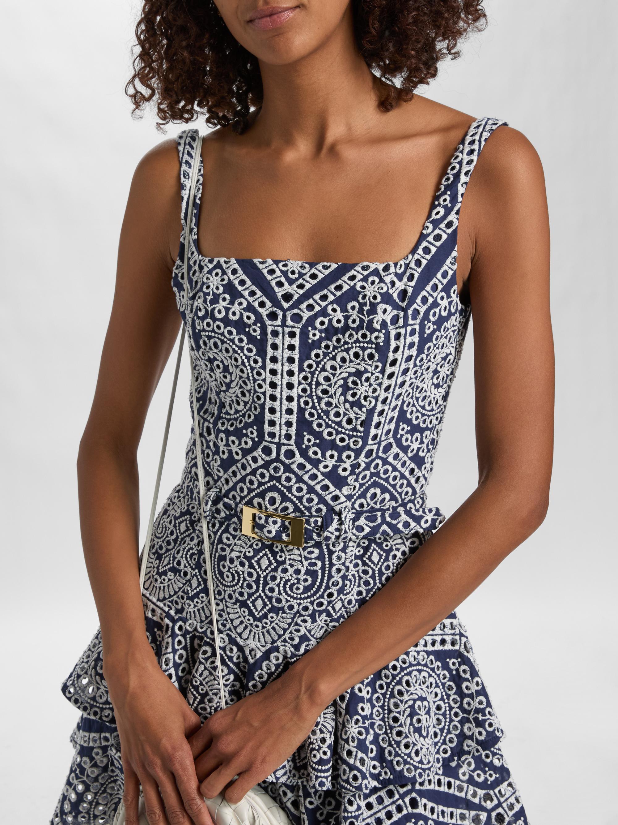 Generation Love Women's Lisette Eyelet-Embroidered Cotton Mini Dress - Navy White | Thumbnail 6