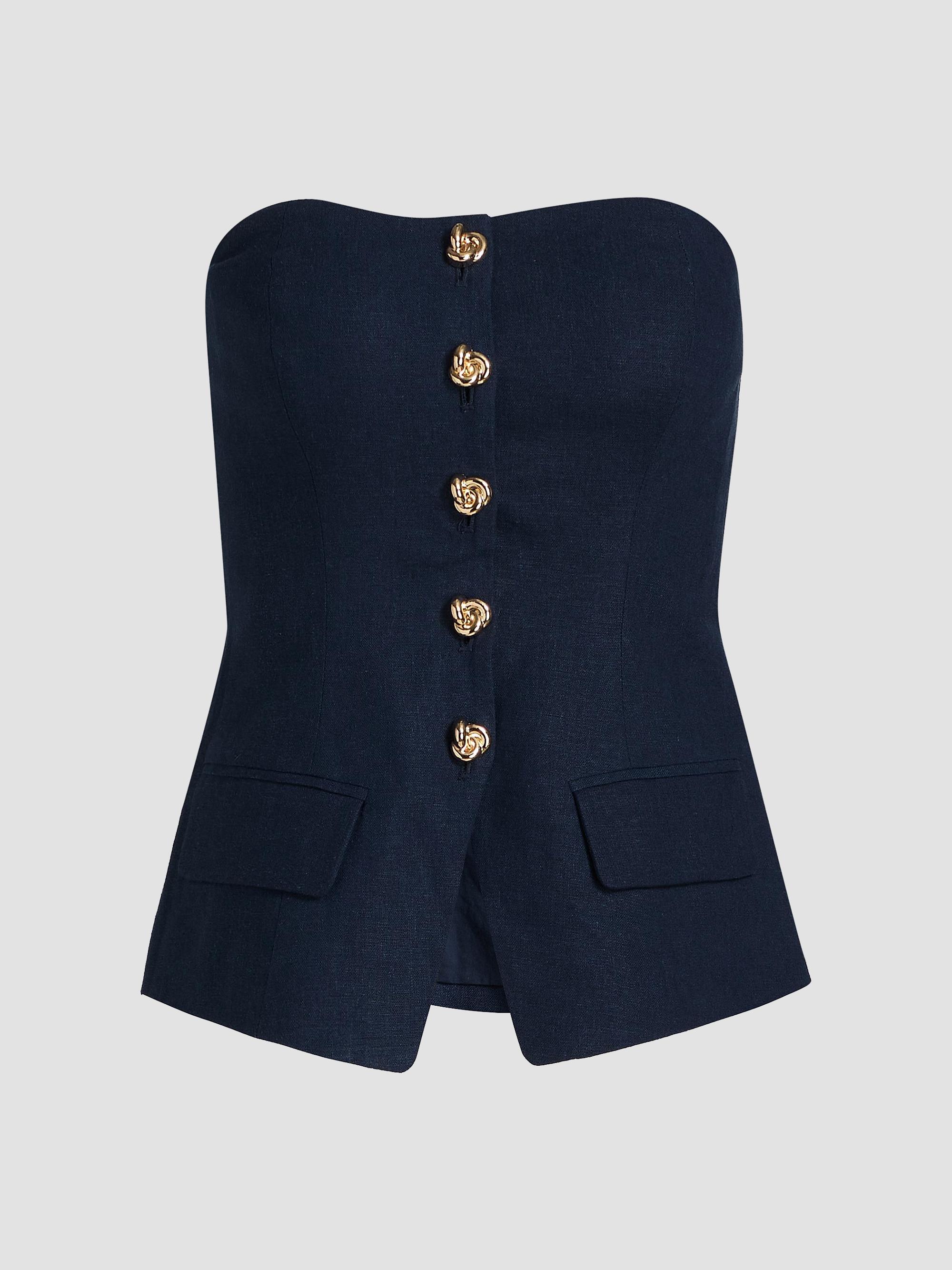 Generation Love Women's Quinn Linen-Blend Bustier Top - French Navy