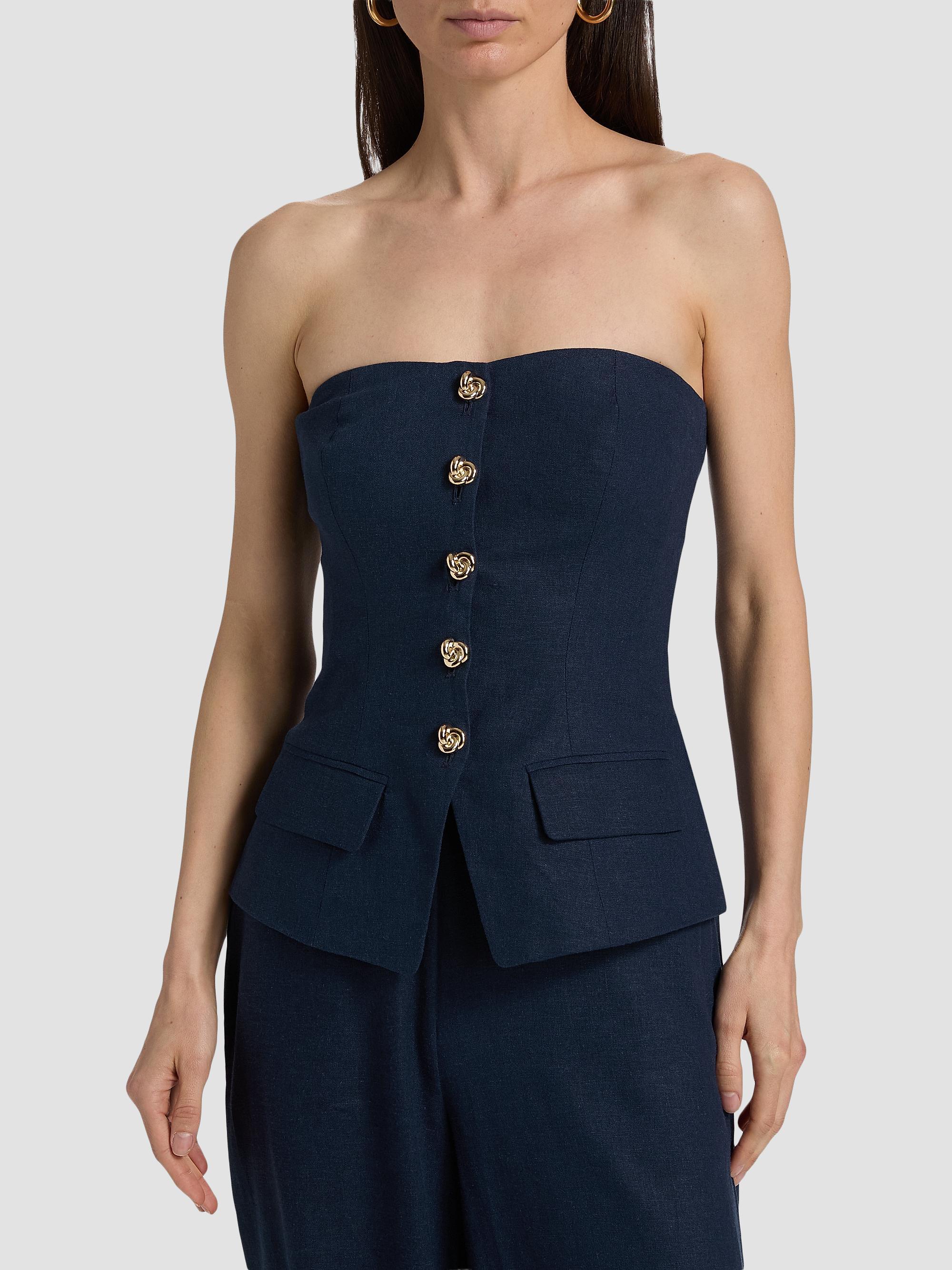 Generation Love Women's Quinn Linen-Blend Bustier Top - French Navy | Thumbnail 3