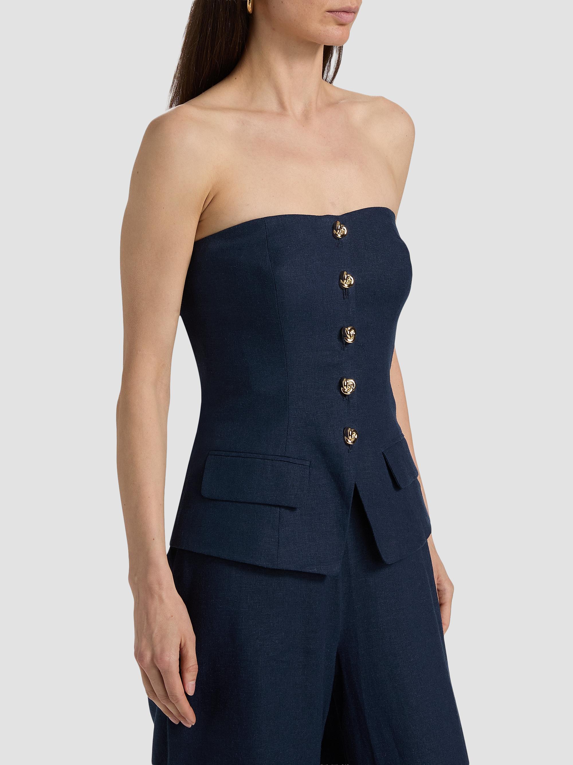 Generation Love Women's Quinn Linen-Blend Bustier Top - French Navy | Thumbnail 4
