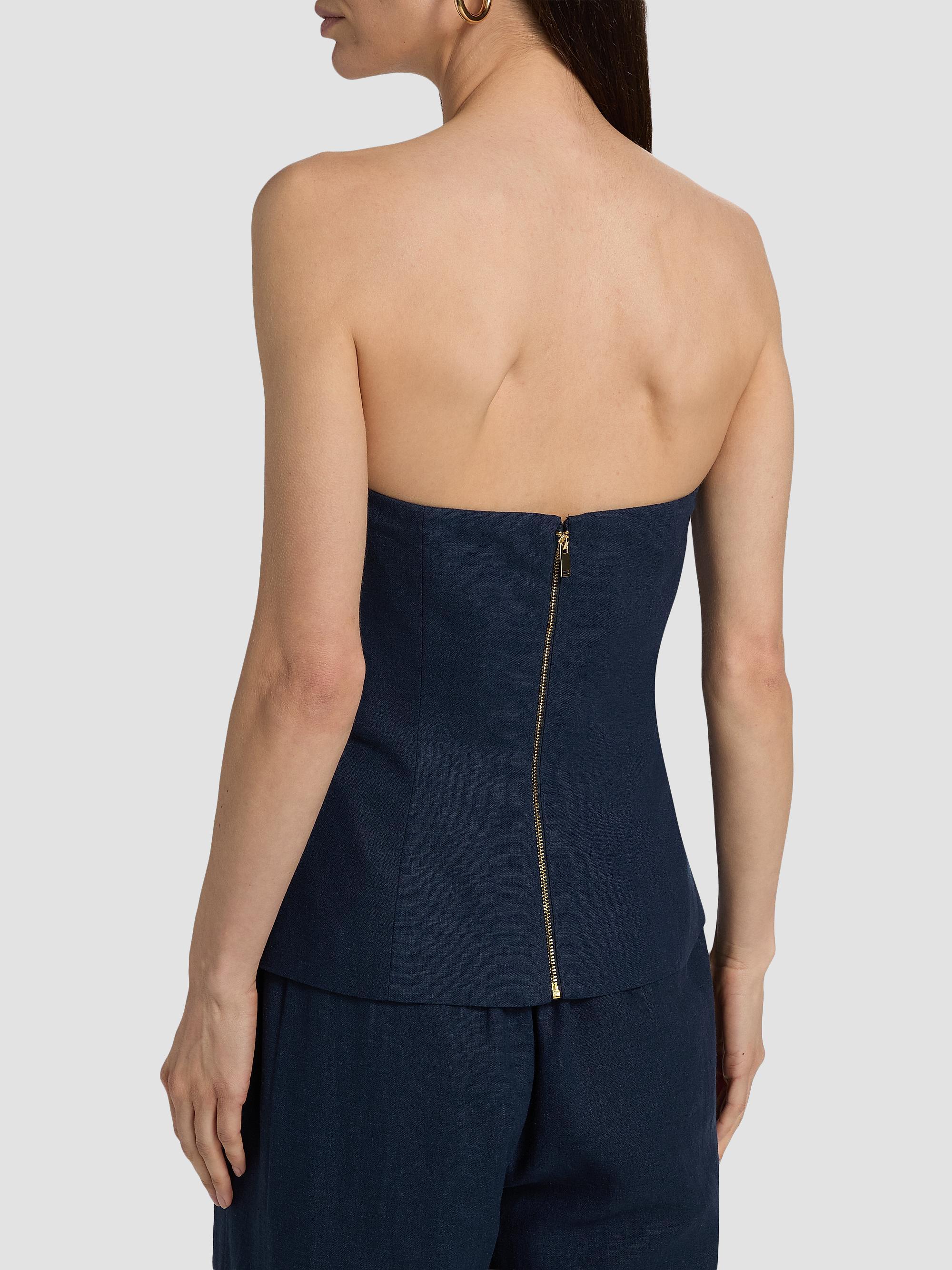 Generation Love Women's Quinn Linen-Blend Bustier Top - French Navy | Thumbnail 5