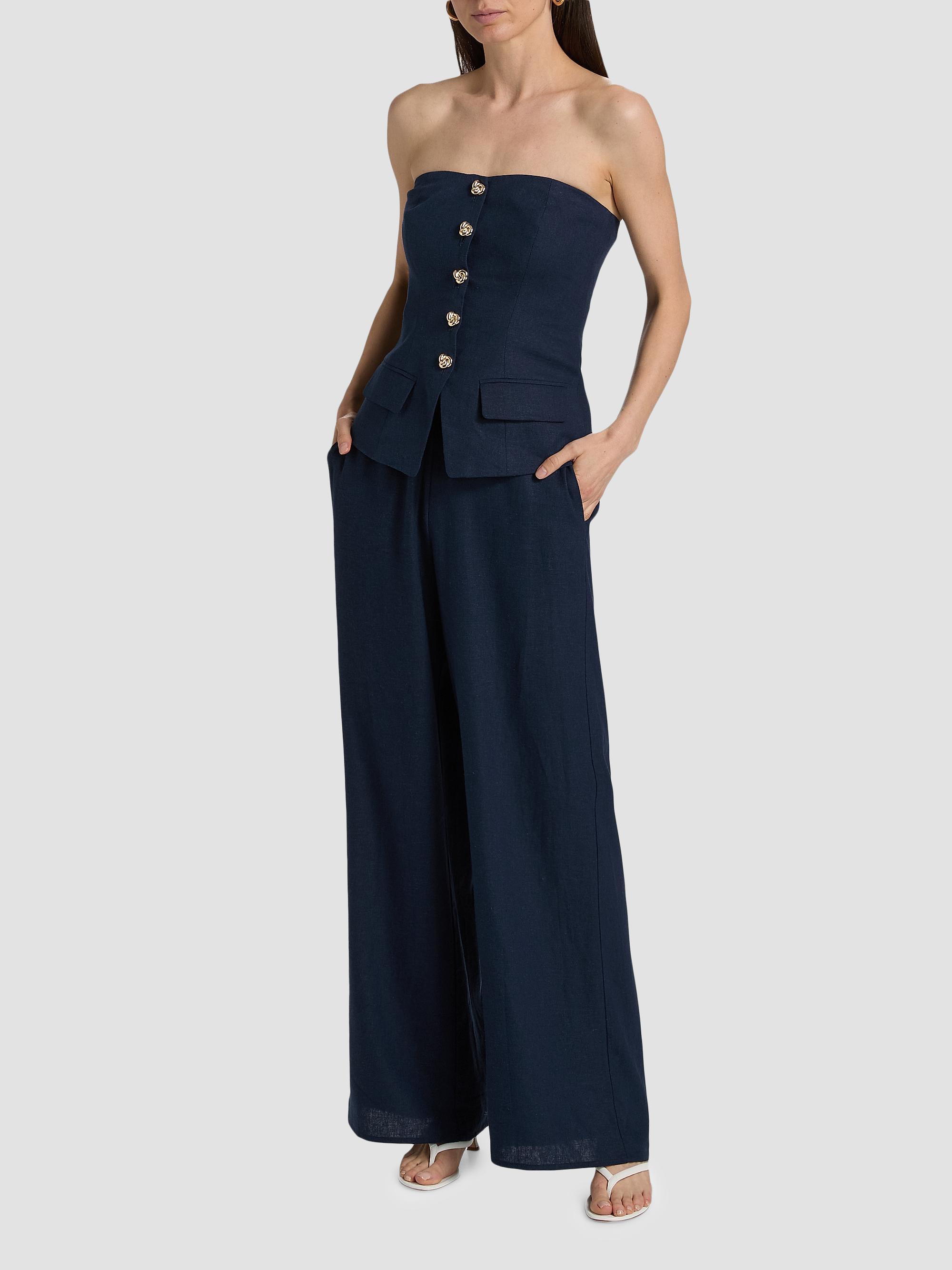Generation Love Women's Quinn Linen-Blend Bustier Top - French Navy | Thumbnail 2