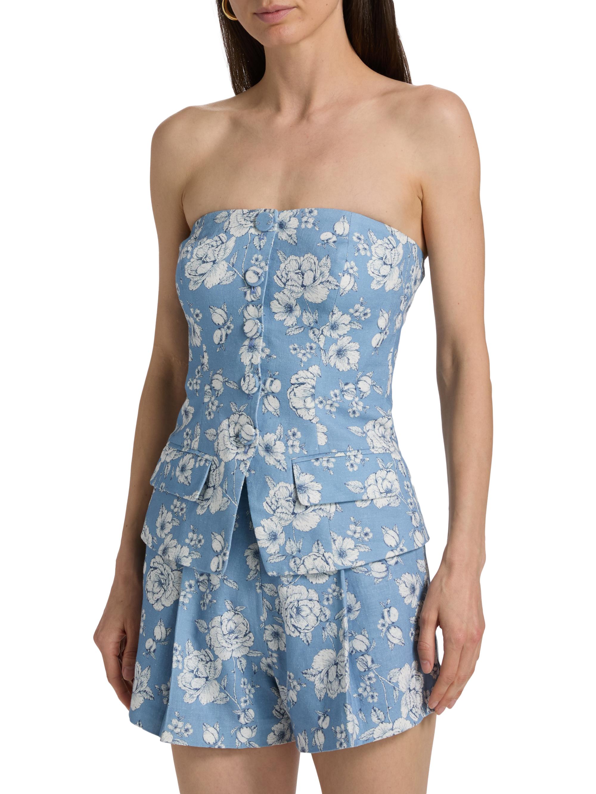 Generation Love Women's Quinn Floral Linen Bustier - Heritage Toile White | Thumbnail 3