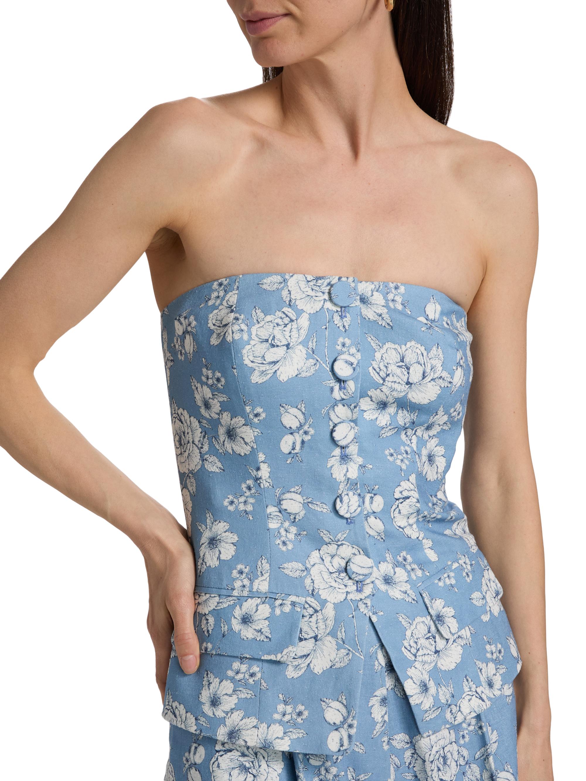 Generation Love Women's Quinn Floral Linen Bustier - Heritage Toile White | Thumbnail 6