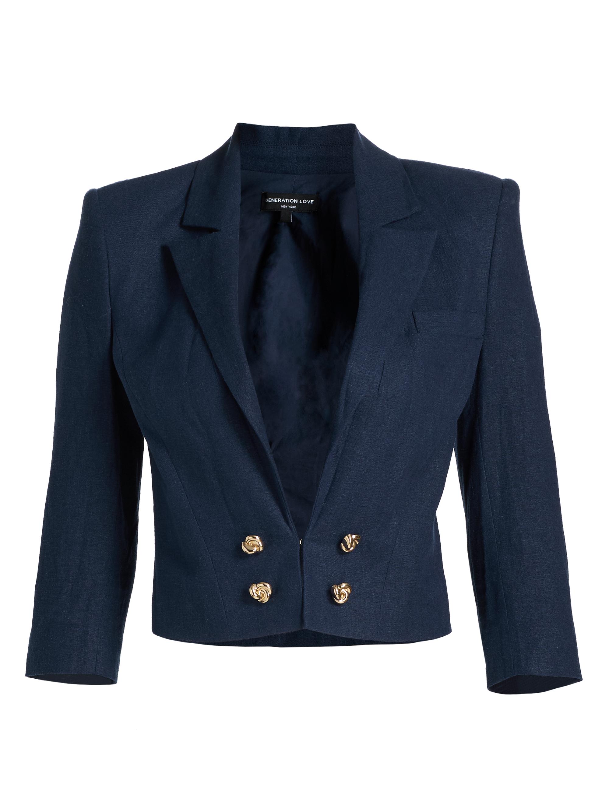 Generation Love Women's Emmeline Linen Crop Blazer - French Navy