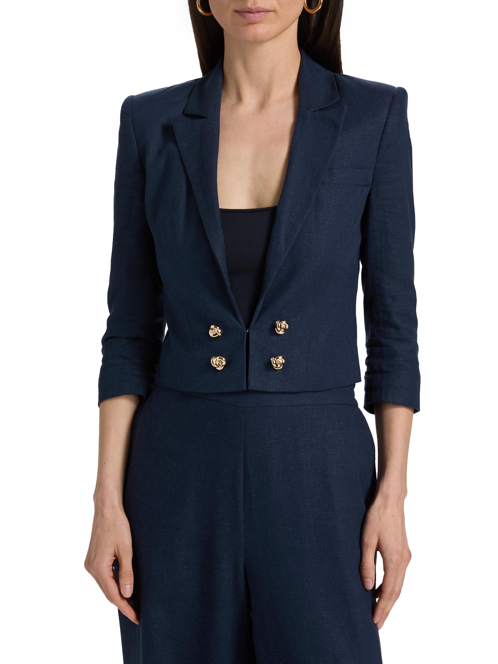 Generation Love Women's Emmeline Linen Crop Blazer - French Navy | Thumbnail 3