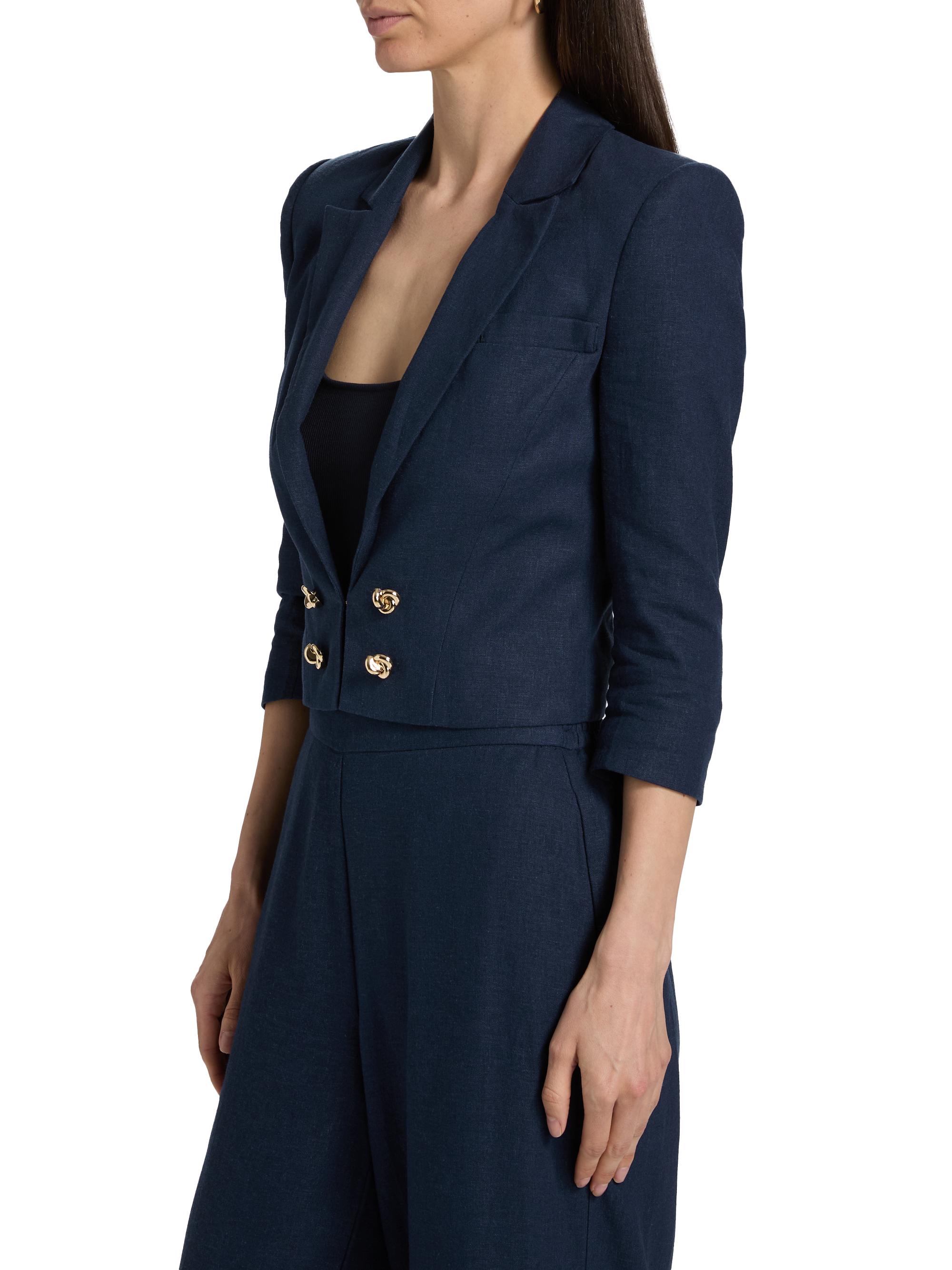 Generation Love Women's Emmeline Linen Crop Blazer - French Navy | Thumbnail 4