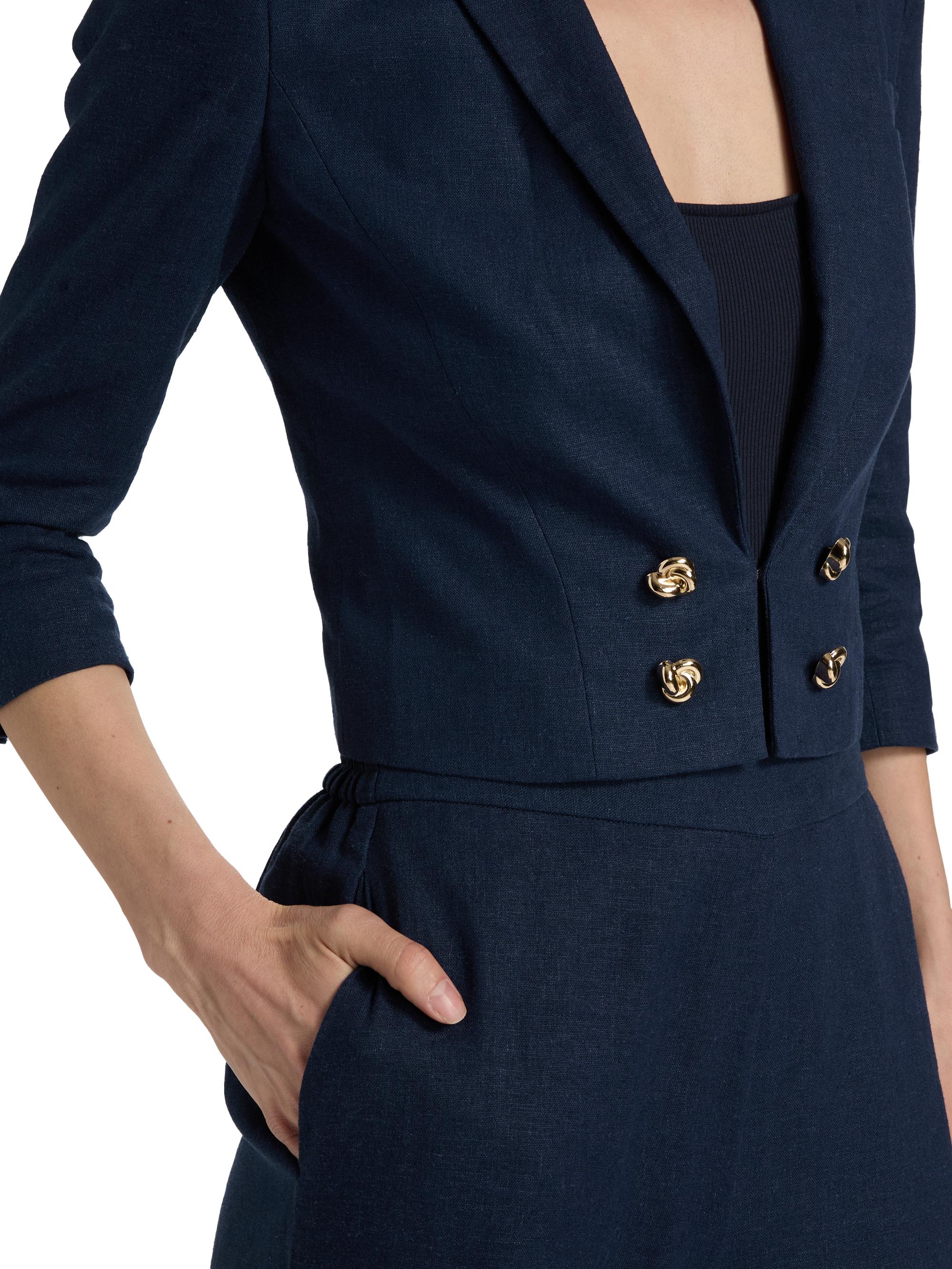 Generation Love Women's Emmeline Linen Crop Blazer - French Navy | Thumbnail 6