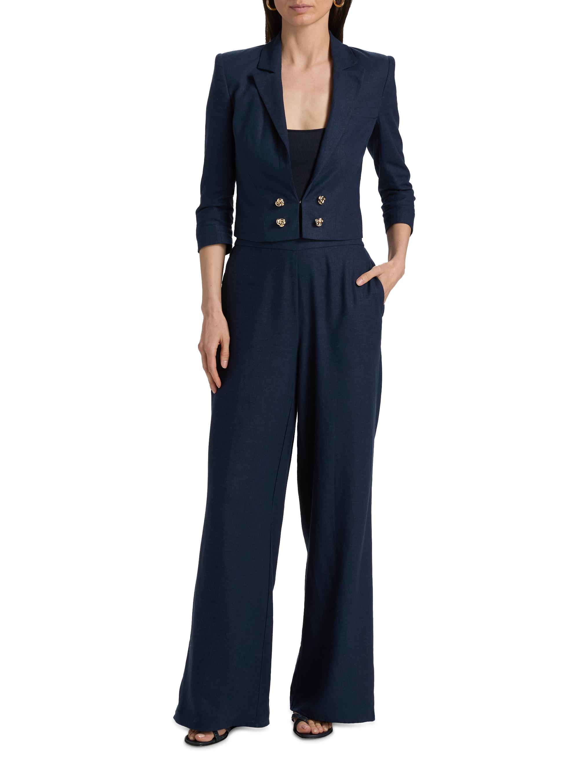 Generation Love Women's Emmeline Linen Crop Blazer - French Navy | Thumbnail 2