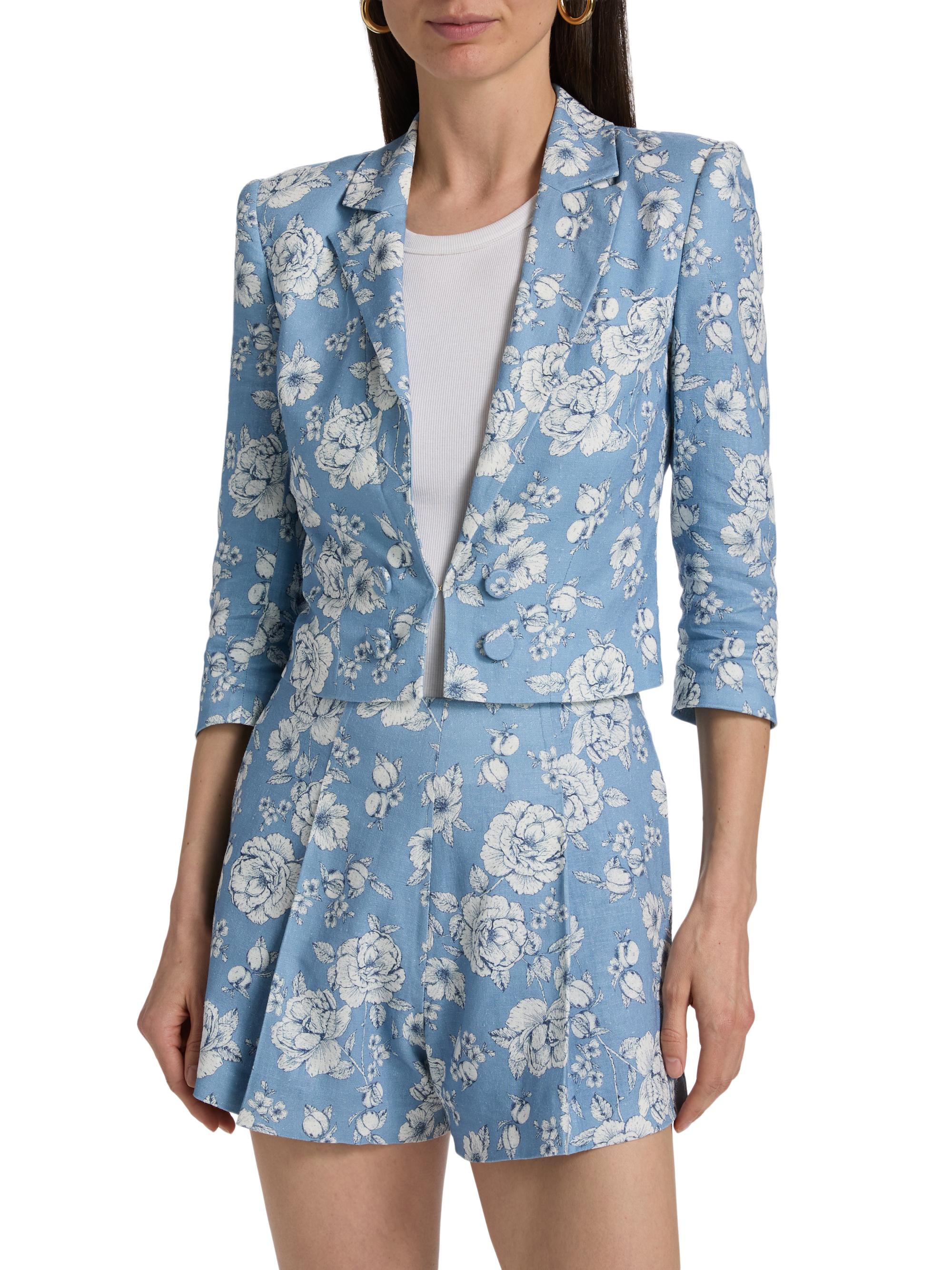 Generation Love Women's Emmeline Floral Linen Crop Blazer - Heritage Toile White | Thumbnail 3