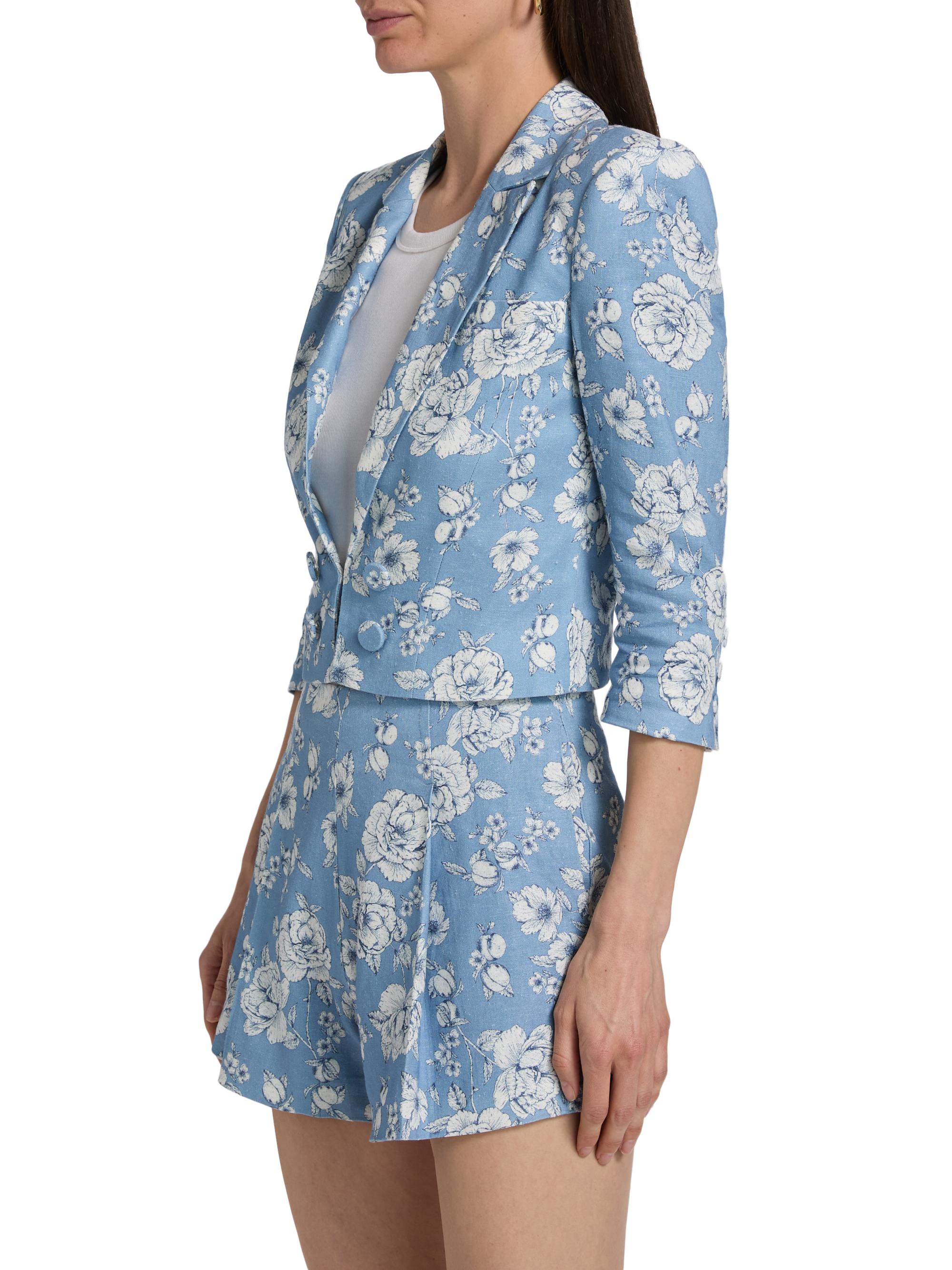 Generation Love Women's Emmeline Floral Linen Crop Blazer - Heritage Toile White | Thumbnail 4