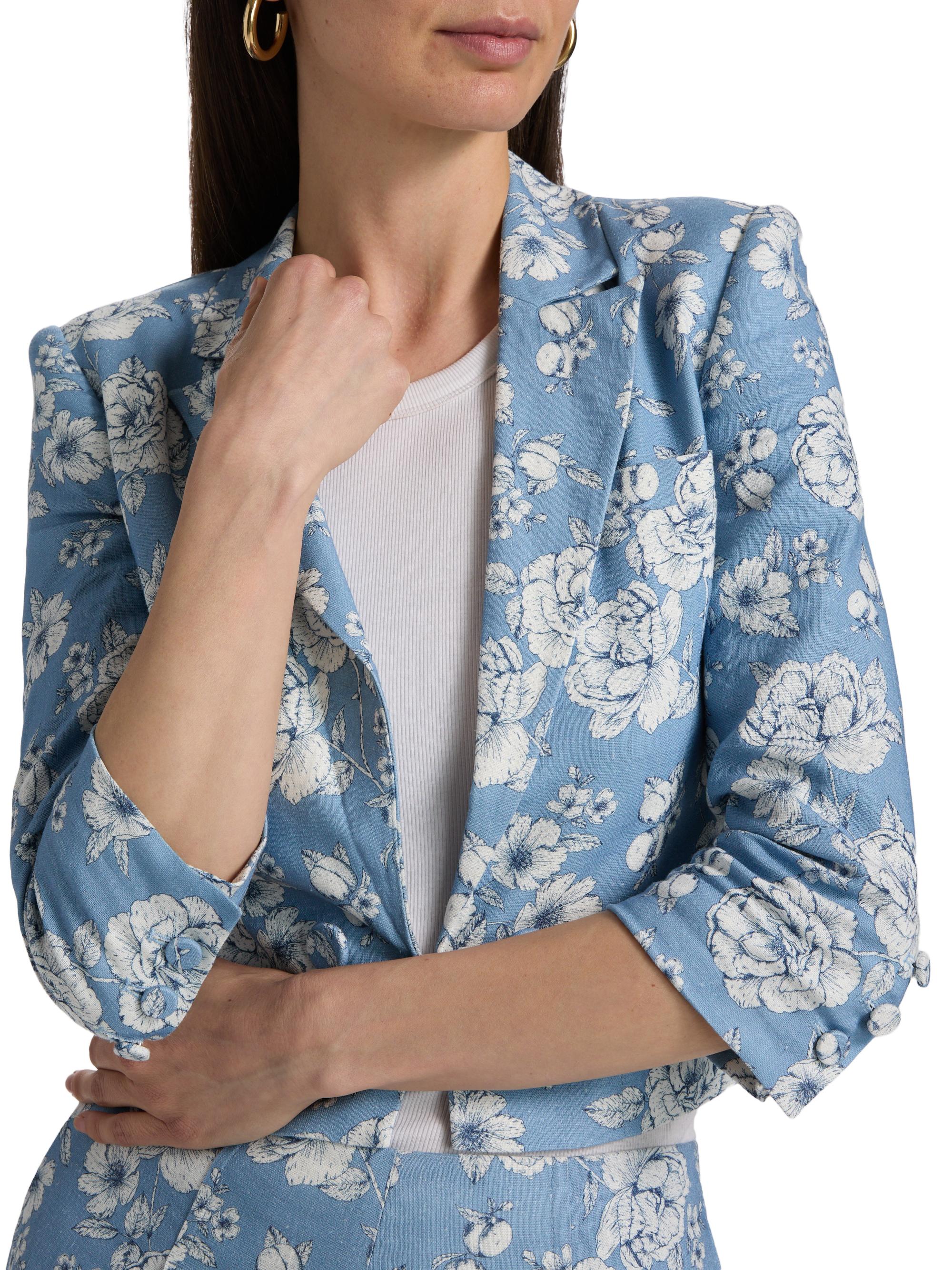 Generation Love Women's Emmeline Floral Linen Crop Blazer - Heritage Toile White | Thumbnail 6