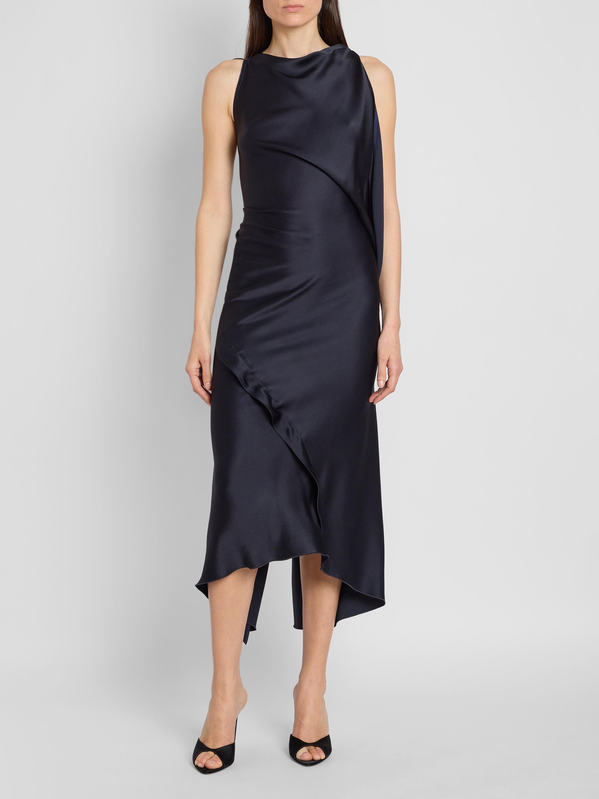 satin asymmetric neckline midi dress Victoria Beckham Kyra short black dress with UK 18 Size:80cm--(9-12M) the fabric drapes with