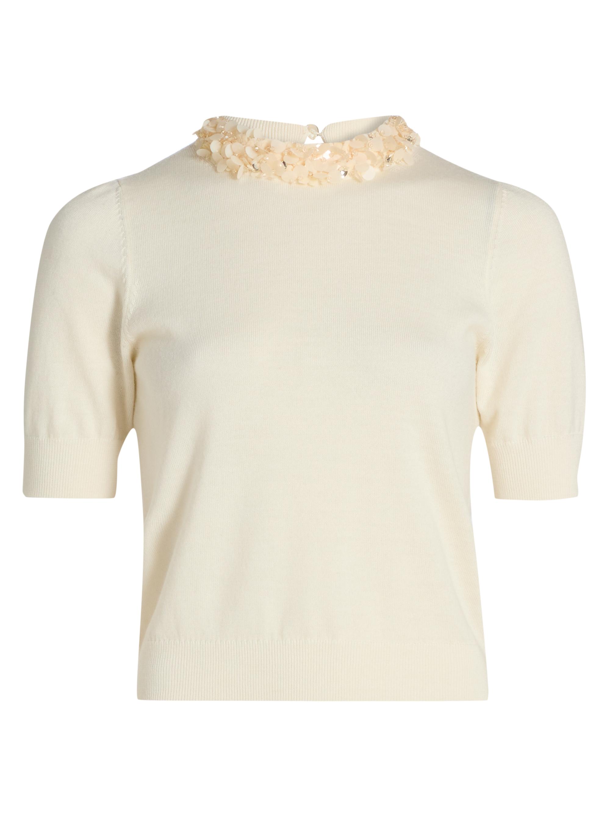Ulla Johnson Women's Jude Embellished-Trim Merino Wool Short-Sleeve Top - Pearled
