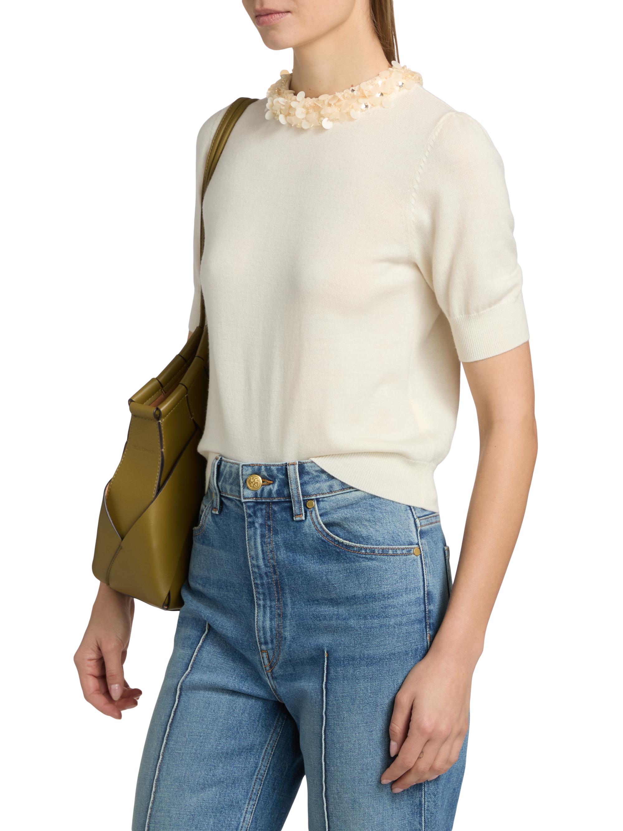 Ulla Johnson Women's Jude Embellished-Trim Merino Wool Short-Sleeve Top - Pearled | Thumbnail 4