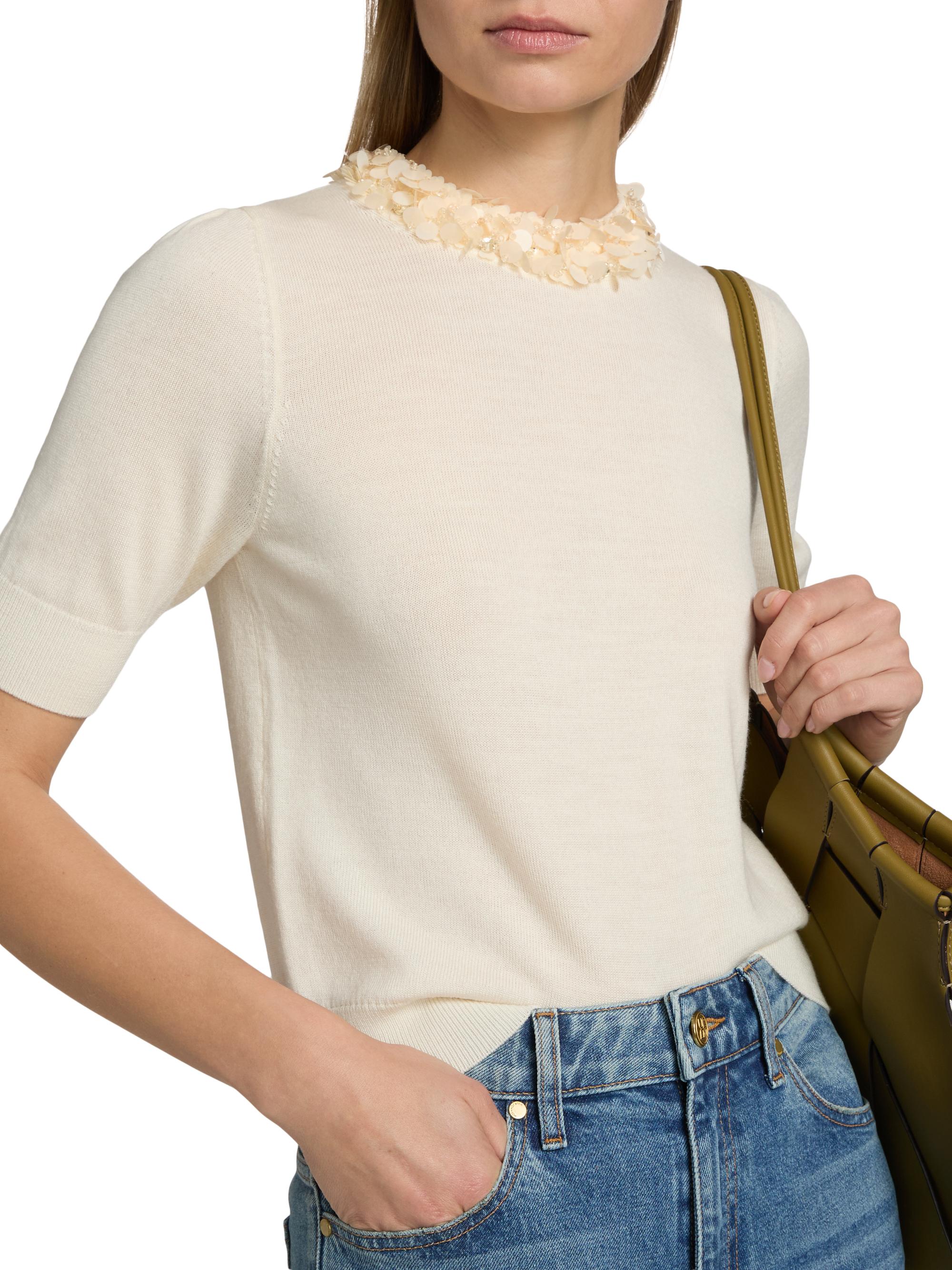 Ulla Johnson Women's Jude Embellished-Trim Merino Wool Short-Sleeve Top - Pearled | Thumbnail 6