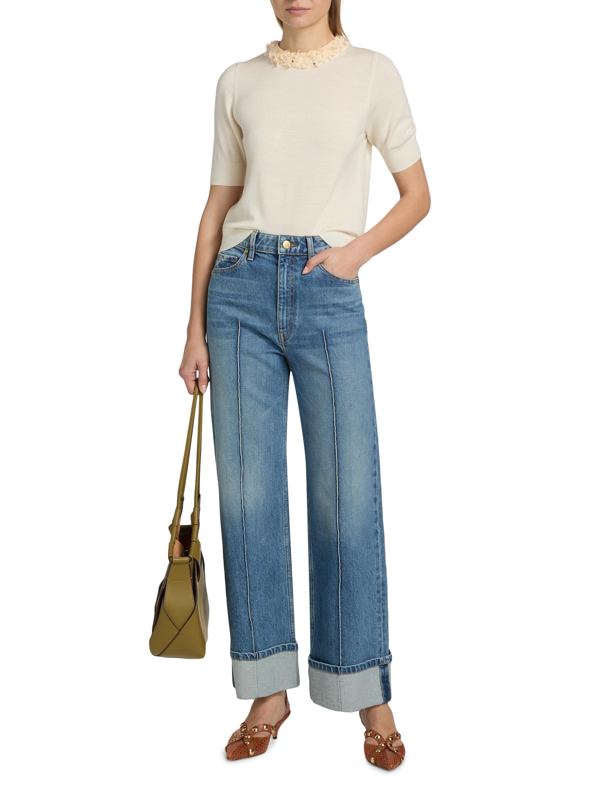 Ulla Johnson Women's Jude Embellished-Trim Merino Wool Short-Sleeve Top - Pearled | Thumbnail 2