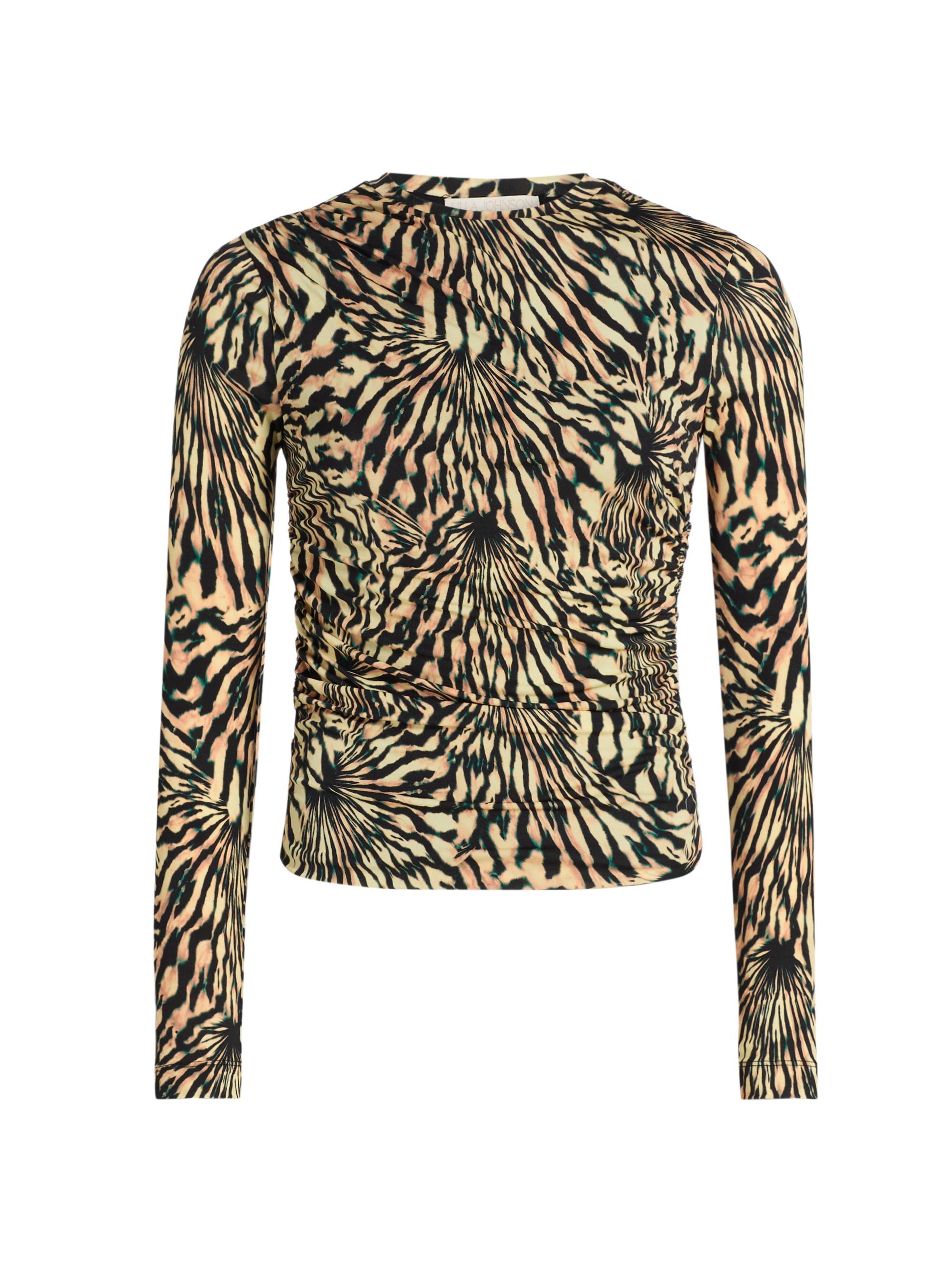 Ulla Johnson Women's Nova Ruched Tiger-Print Long-Sleeve Top - Celestite