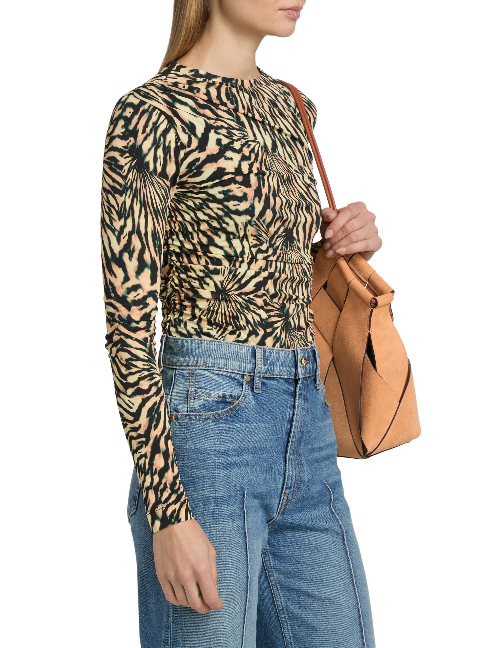 Ulla Johnson Women's Nova Ruched Tiger-Print Long-Sleeve Top - Celestite | Thumbnail 4