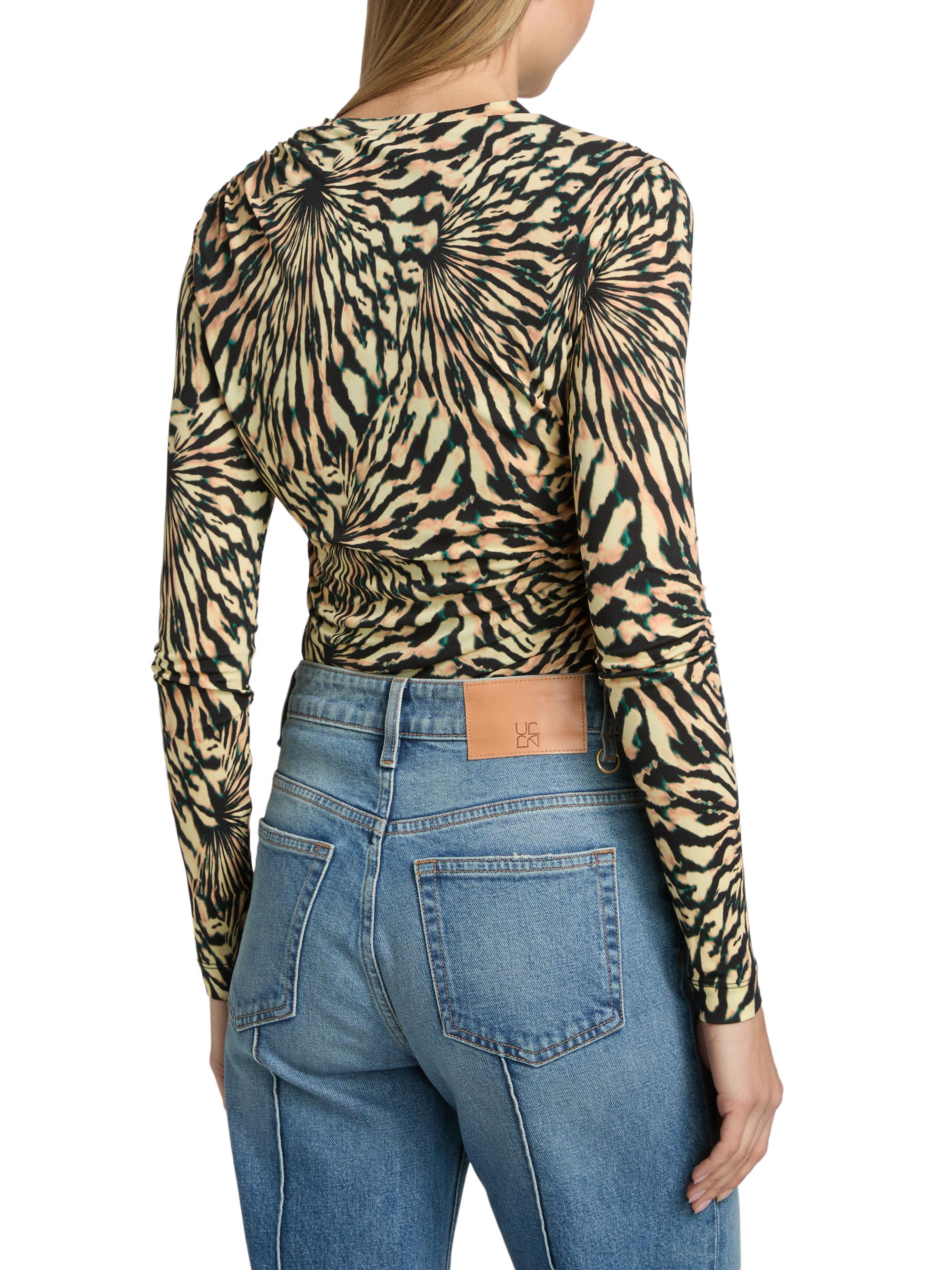 Ulla Johnson Women's Nova Ruched Tiger-Print Long-Sleeve Top - Celestite | Thumbnail 5
