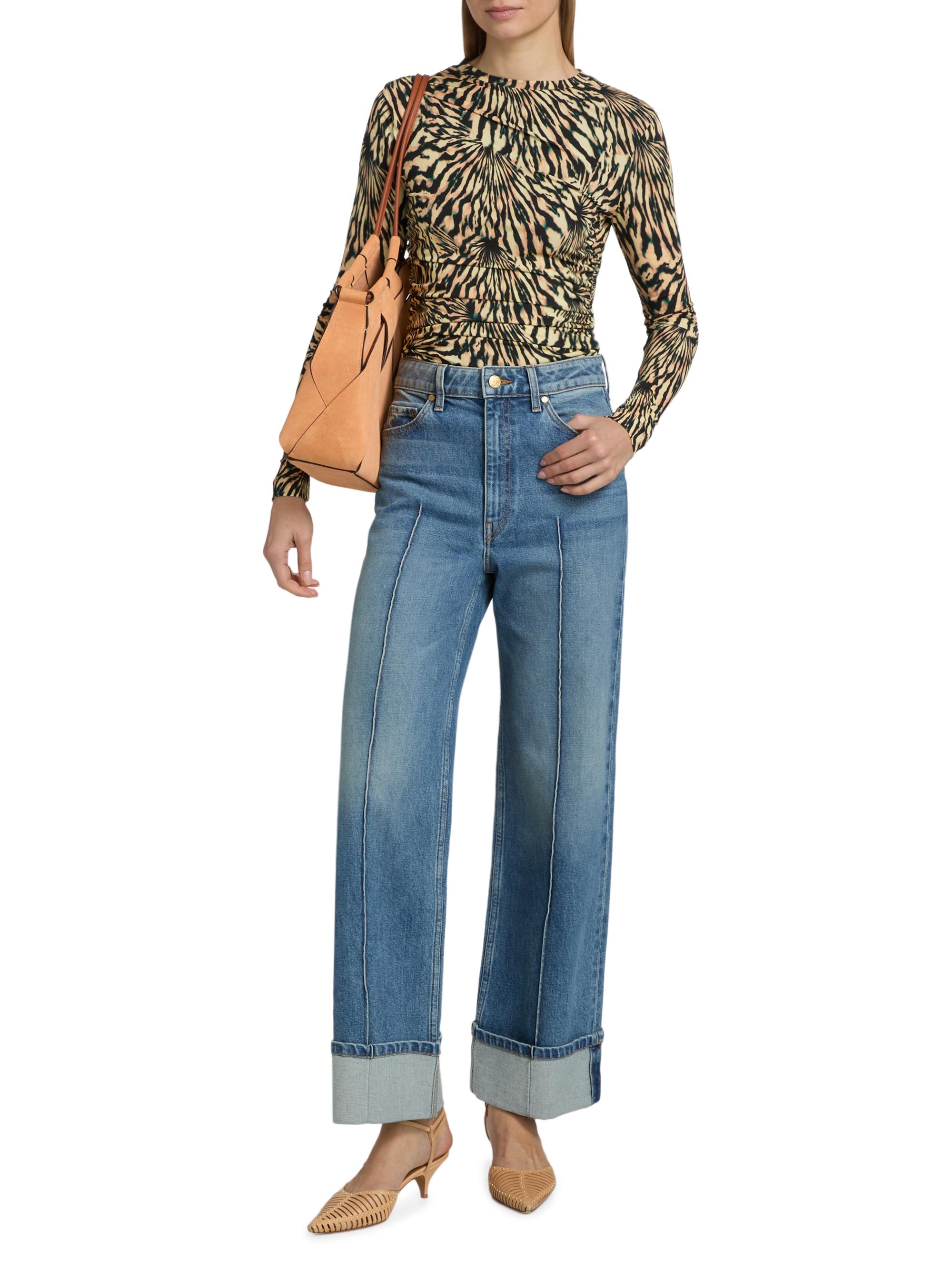 Ulla Johnson Women's Nova Ruched Tiger-Print Long-Sleeve Top - Celestite | Thumbnail 2