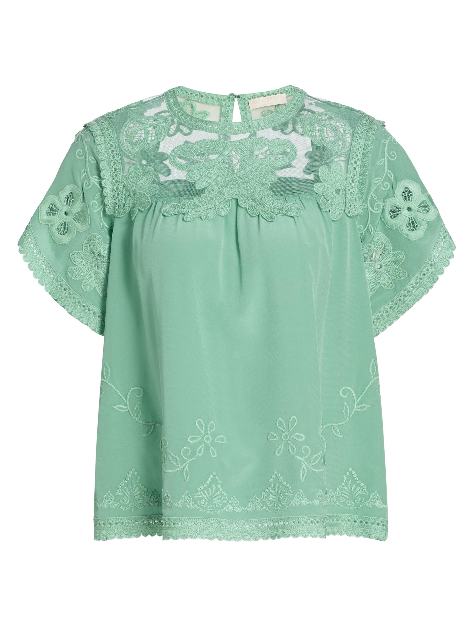 Ulla Johnson Women's Florence Embroidered Floral Silk Tulle Top - Arctic