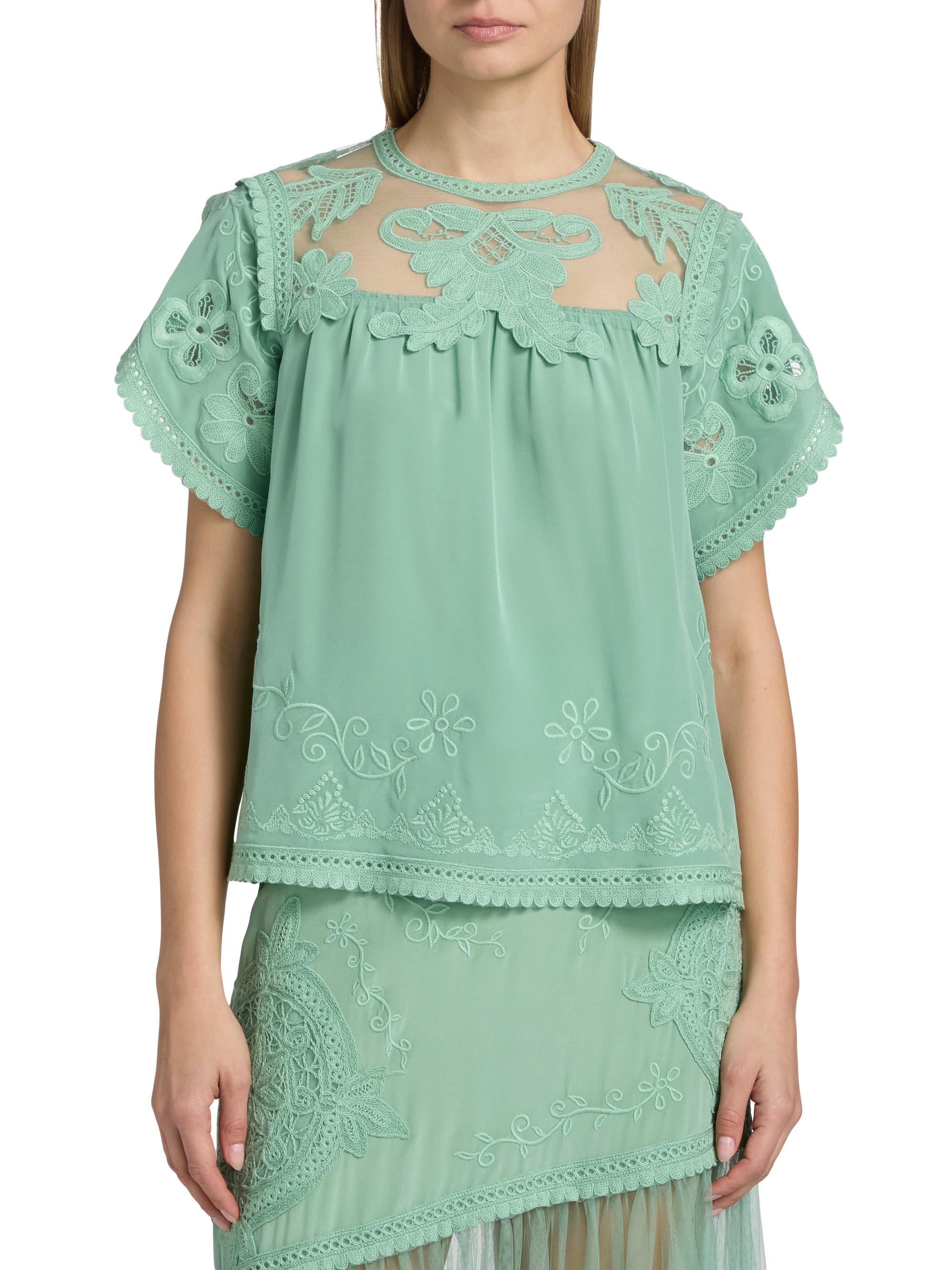 Ulla Johnson Women's Florence Embroidered Floral Silk Tulle Top - Arctic | Thumbnail 3
