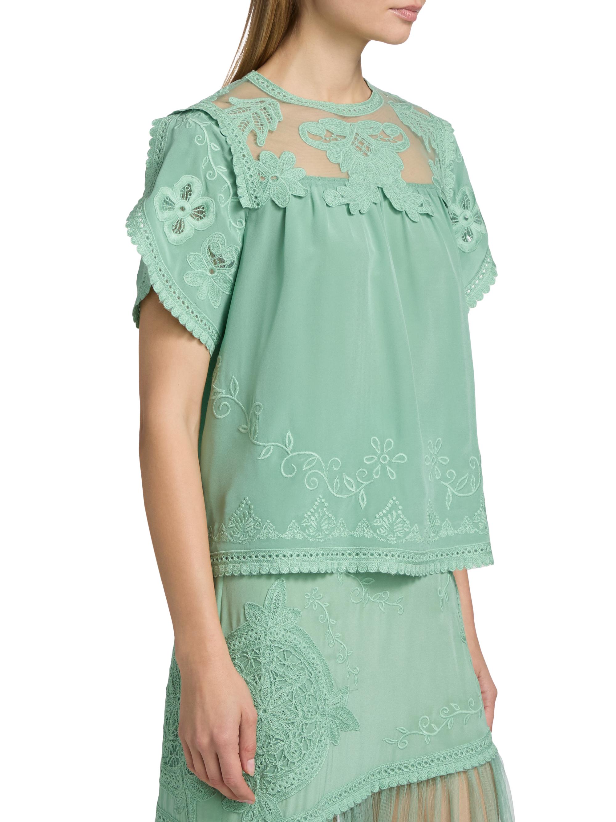 Ulla Johnson Women's Florence Embroidered Floral Silk Tulle Top - Arctic | Thumbnail 4