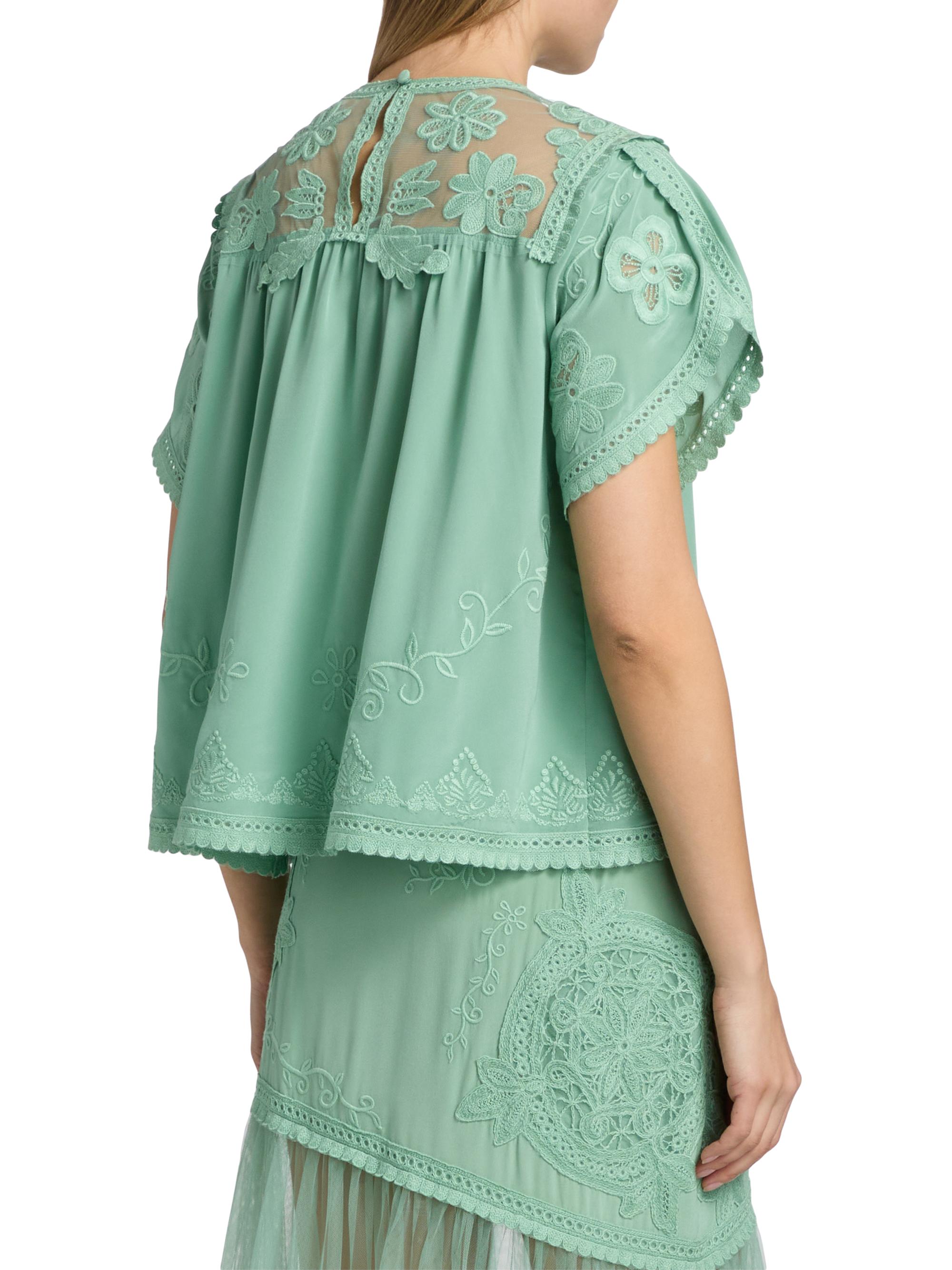 Ulla Johnson Women's Florence Embroidered Floral Silk Tulle Top - Arctic | Thumbnail 5
