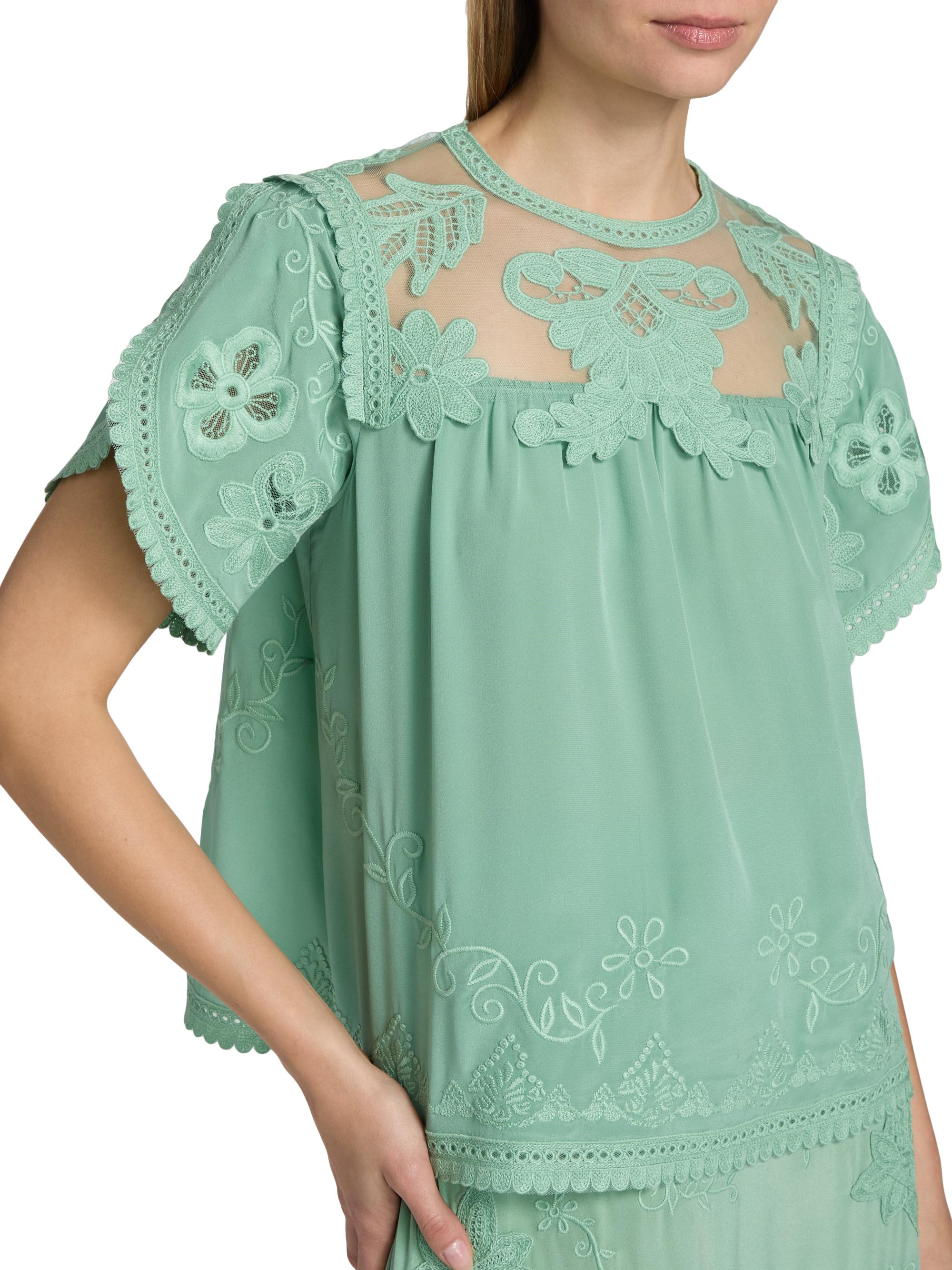 Ulla Johnson Women's Florence Embroidered Floral Silk Tulle Top - Arctic | Thumbnail 6