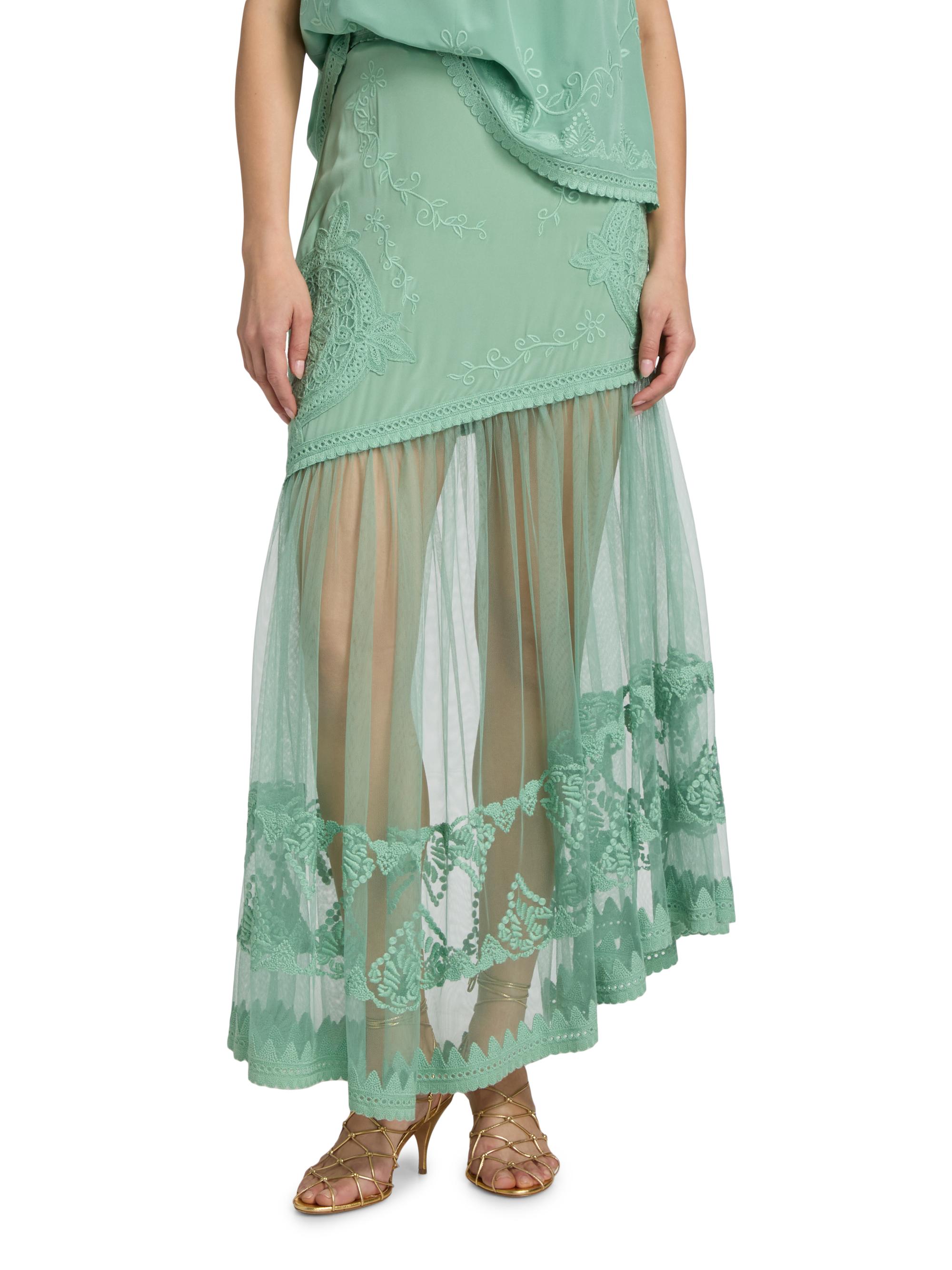 Ulla Johnson Women's Elspeth Floral-Embroidered Sheer Silk Midi-Skirt - Arctic | Thumbnail 3