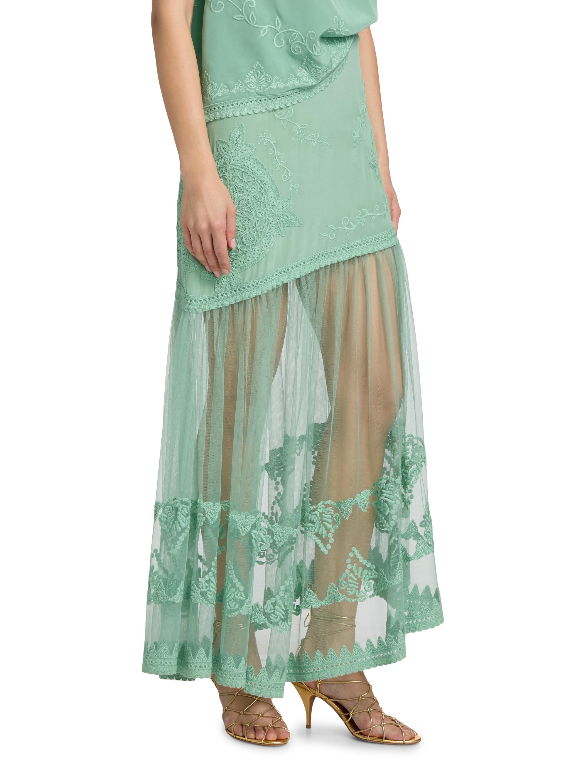 Ulla Johnson Women's Elspeth Floral-Embroidered Sheer Silk Midi-Skirt - Arctic | Thumbnail 4