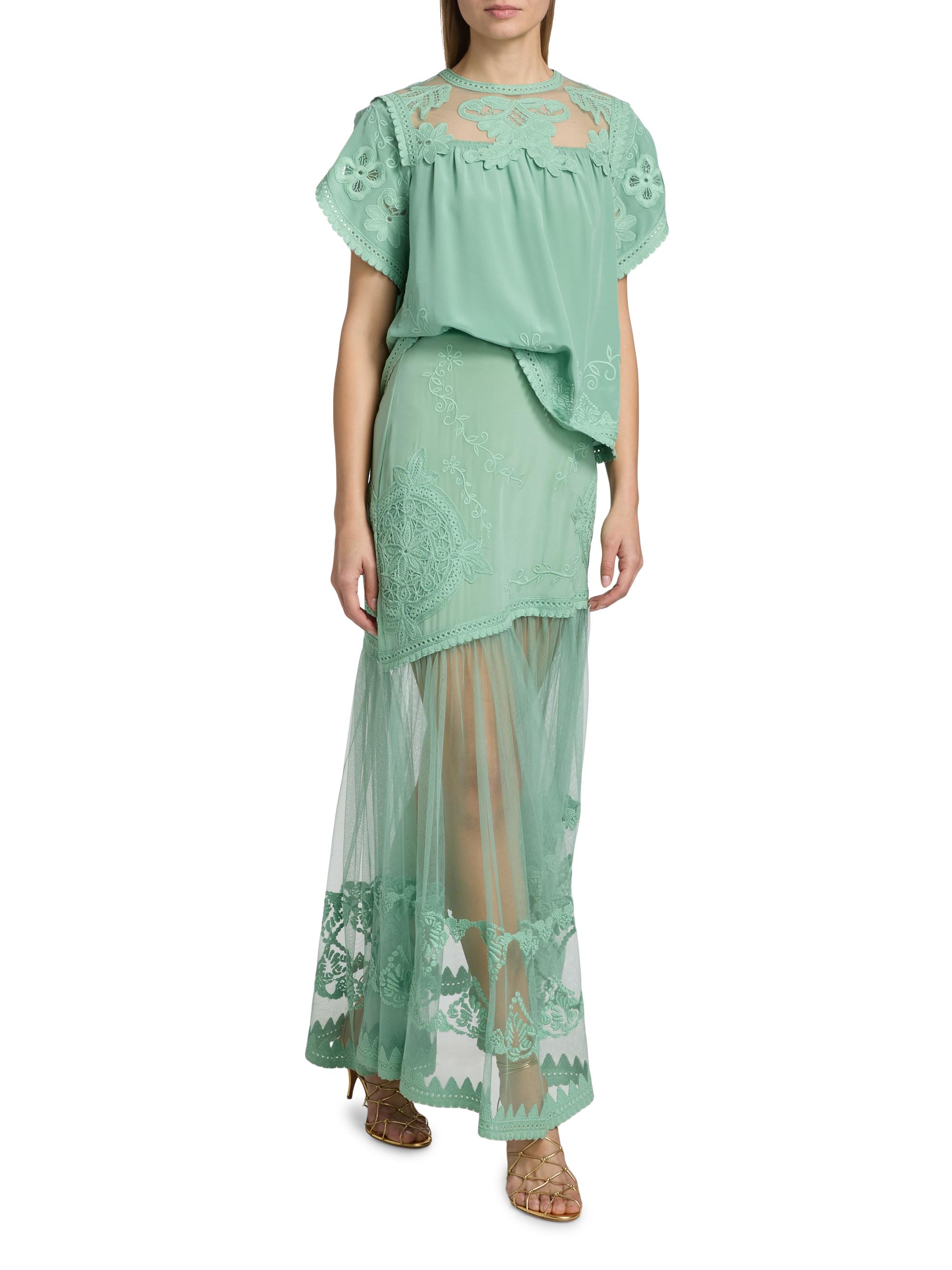 Ulla Johnson Women's Elspeth Floral-Embroidered Sheer Silk Midi-Skirt - Arctic | Thumbnail 2
